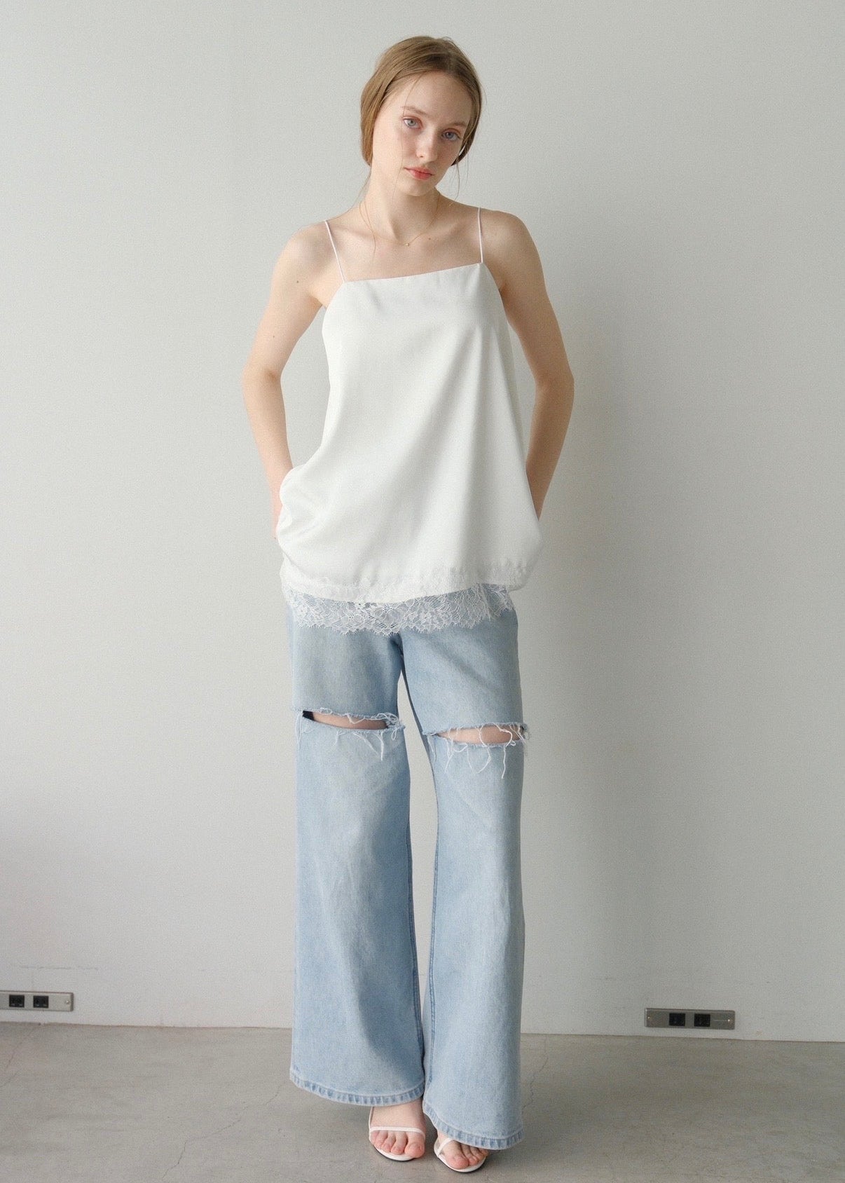 【2nd pre order】Satin lace camisole /white