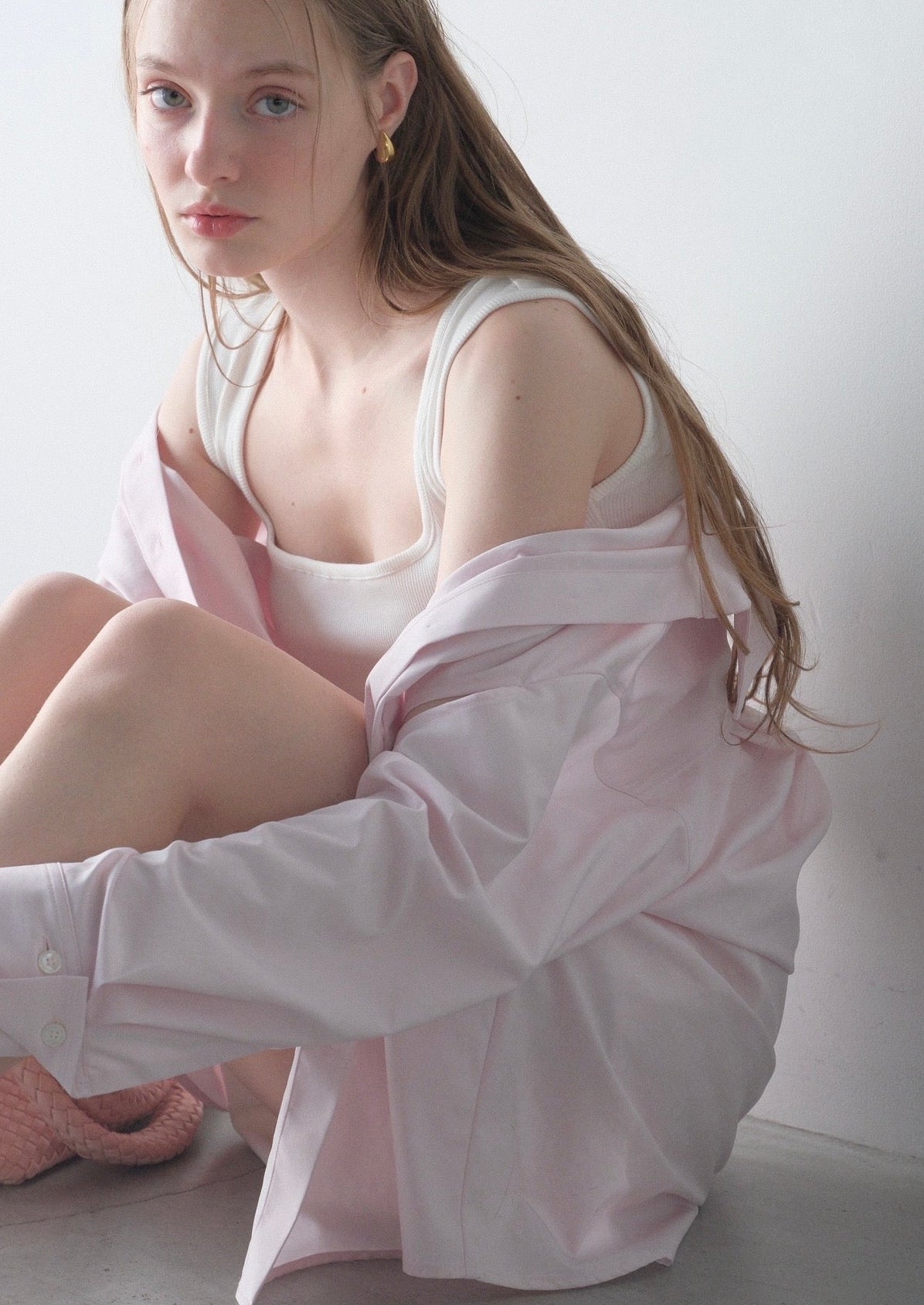 【2nd Pre order】撥水 2way silky over shirt / baby pink