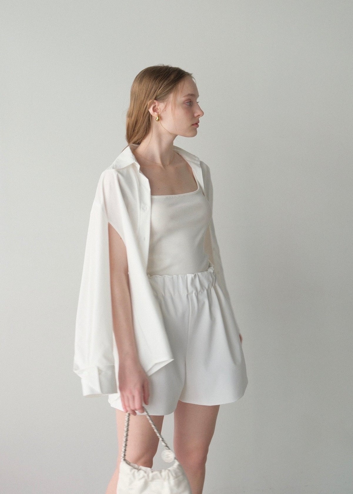 撥水 2way silky over shirt / white
