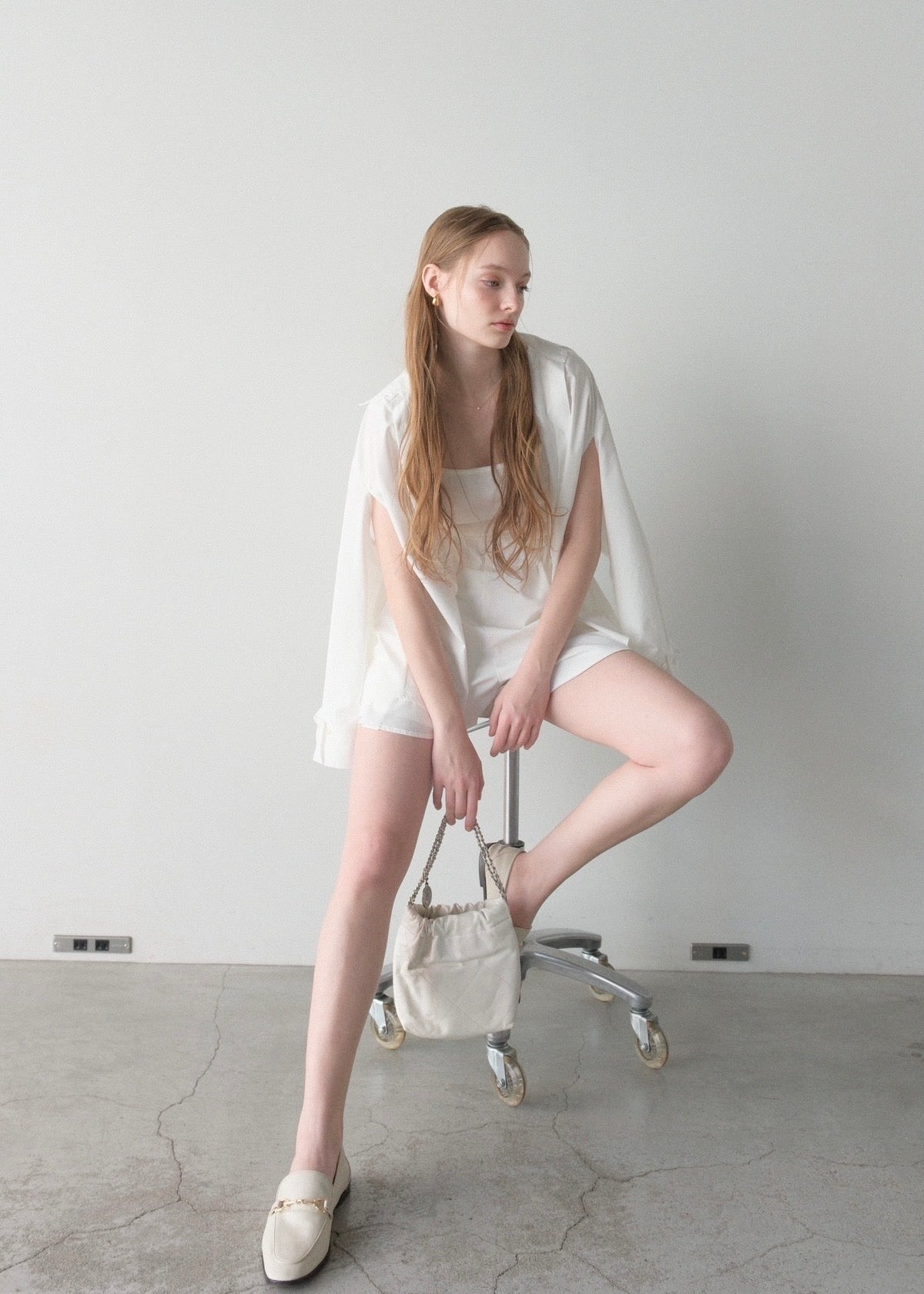 撥水 2way silky over shirt / white