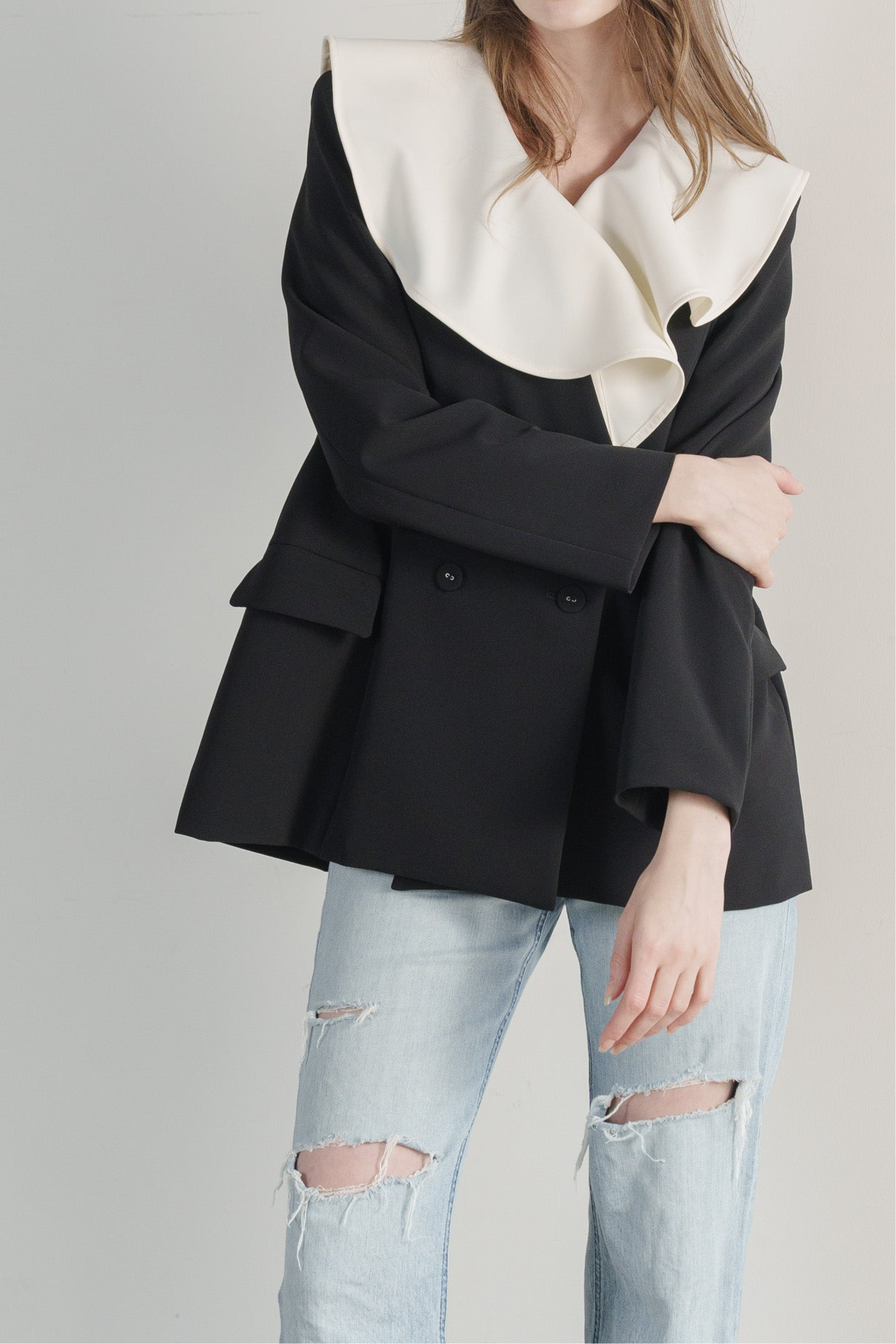 Ruffle 2way Peplum Jacket -Black