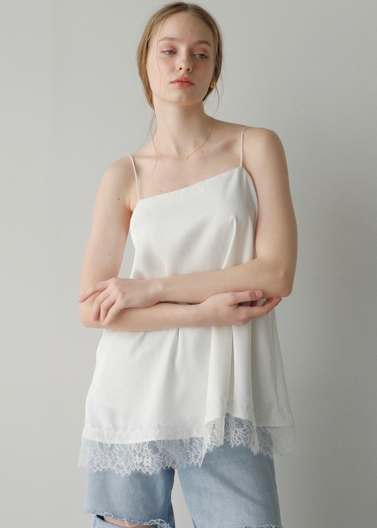 【2nd pre order】Satin lace camisole /white