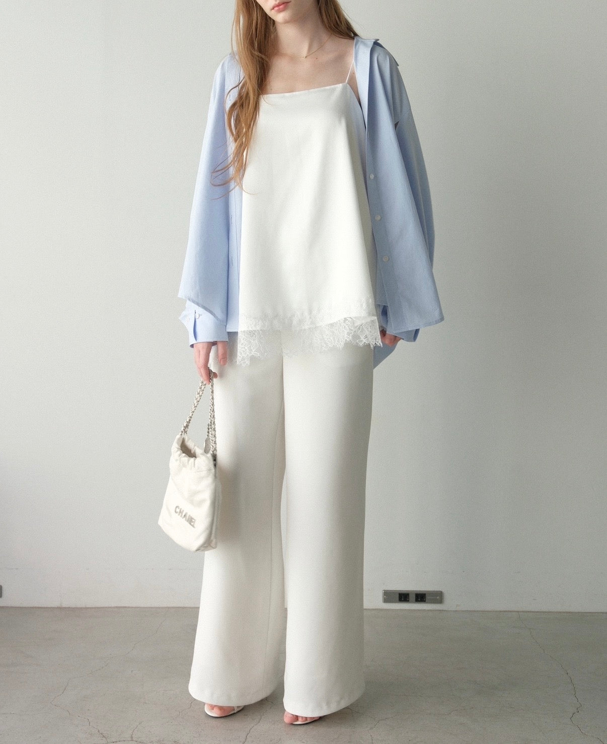 撥水 2way silky over shirt / pale blue