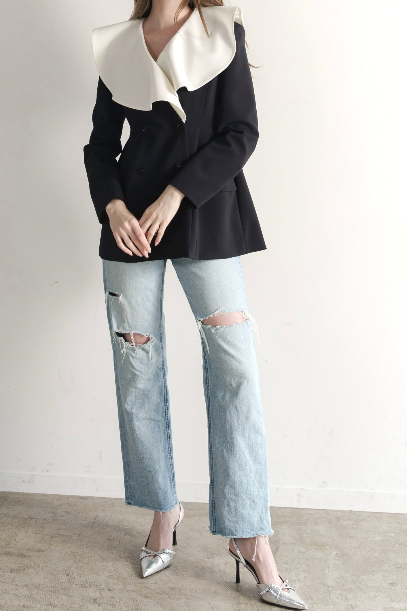 Ruffle 2way Peplum Jacket -Navy