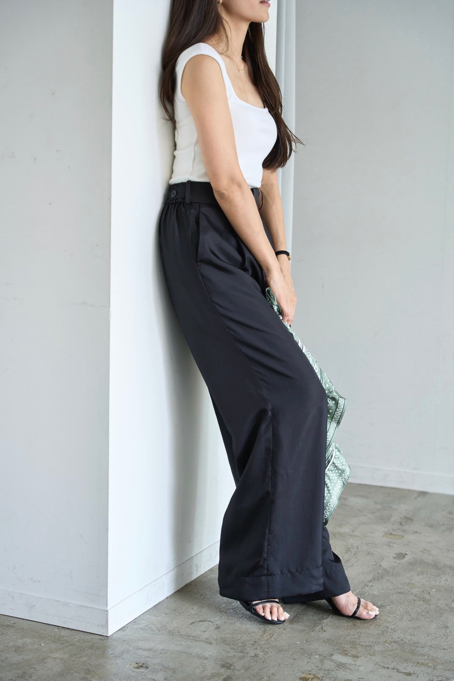 Satin wide pants - Black