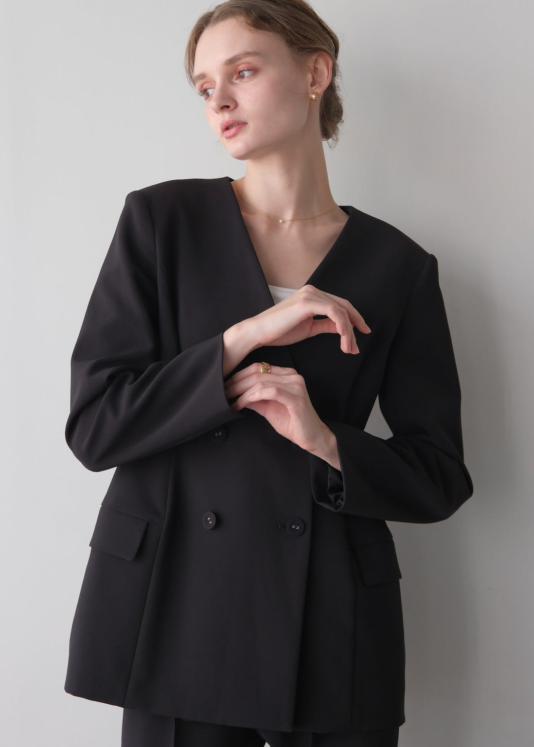 【Pre order】 Ruffle 2way Peplum Jacket -Navy
