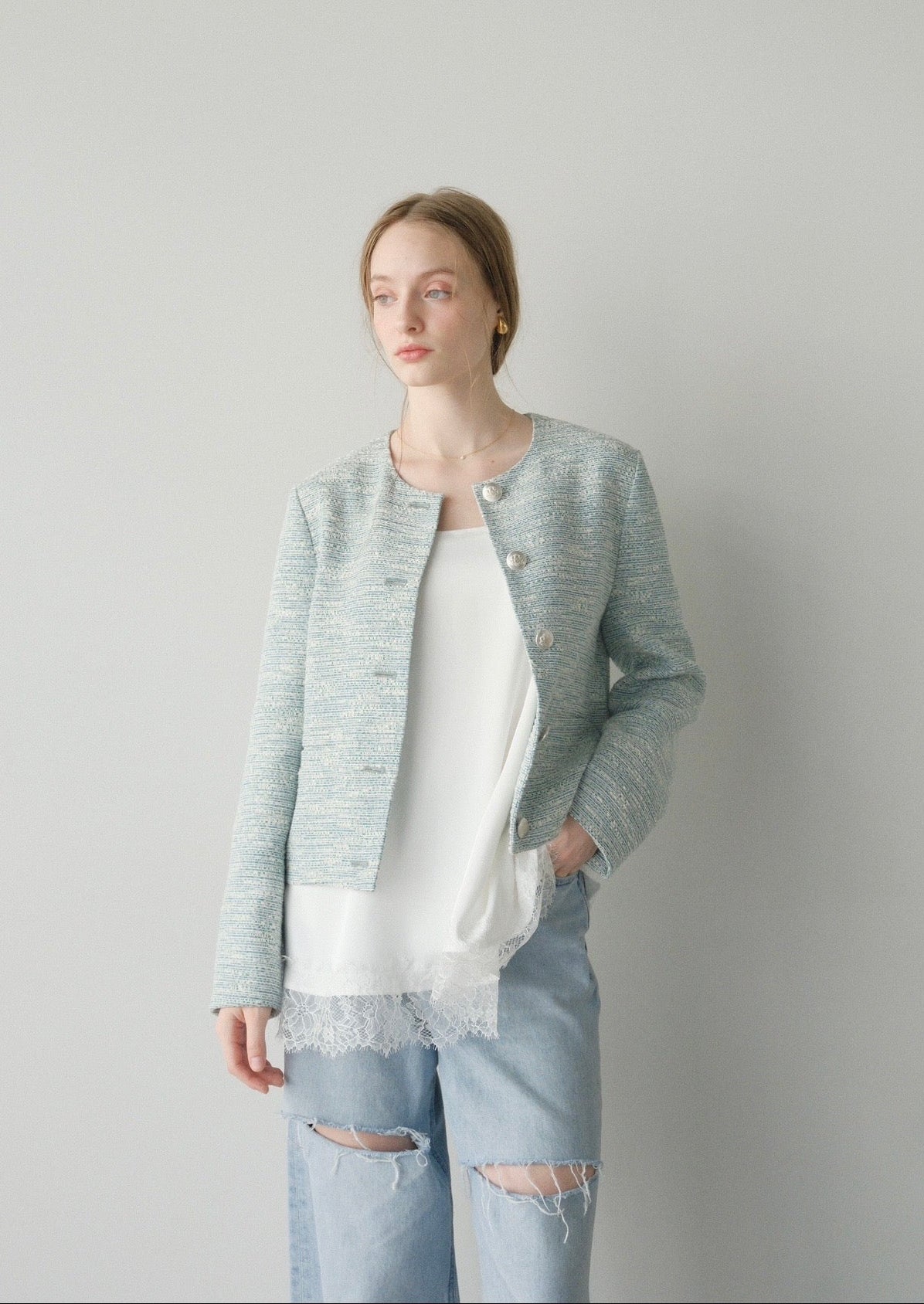 【即納】 CARLA Tweed jacket / Green
