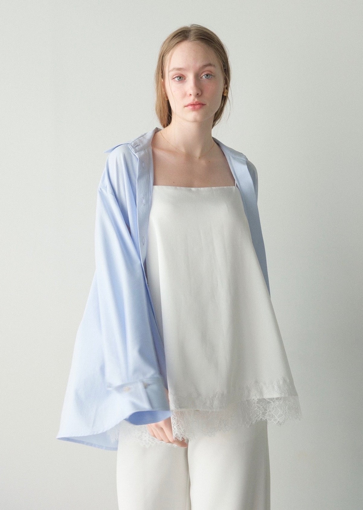 撥水 2way silky over shirt / pale blue