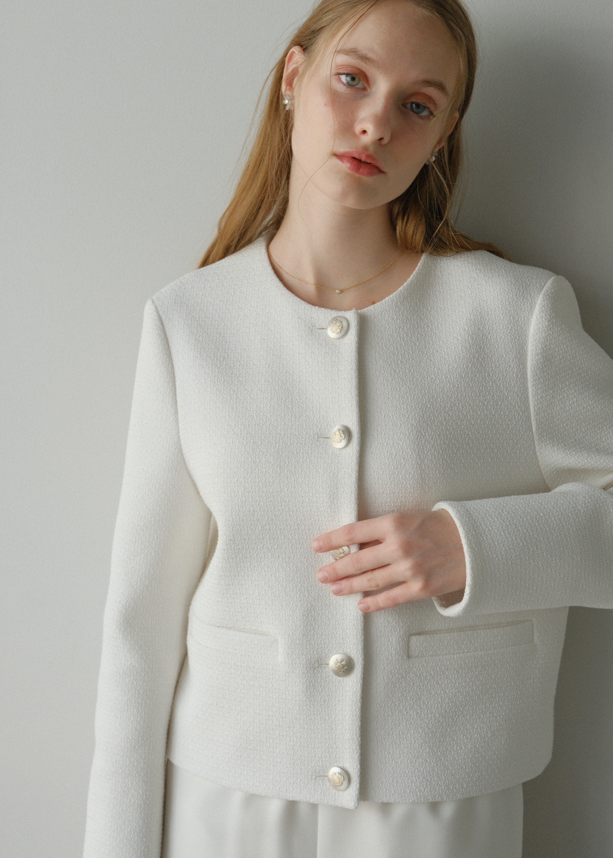【即納】 CARLA Tweed jacket / White