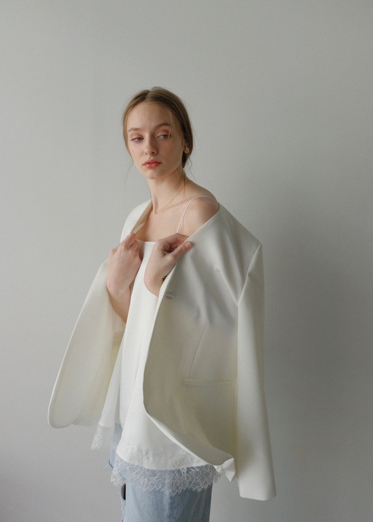 Lady organdy layered jacket / white