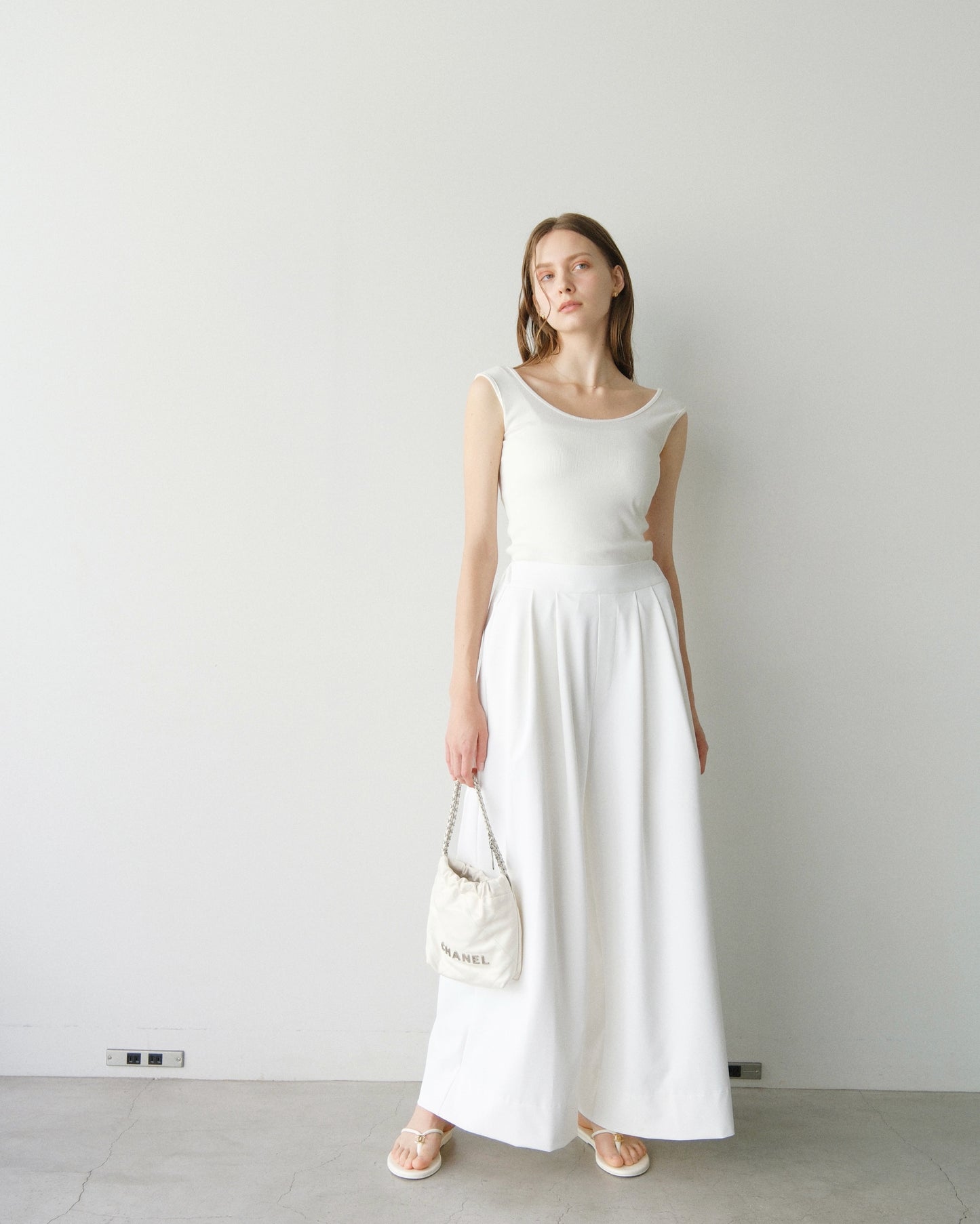 撥水wide pants - white
