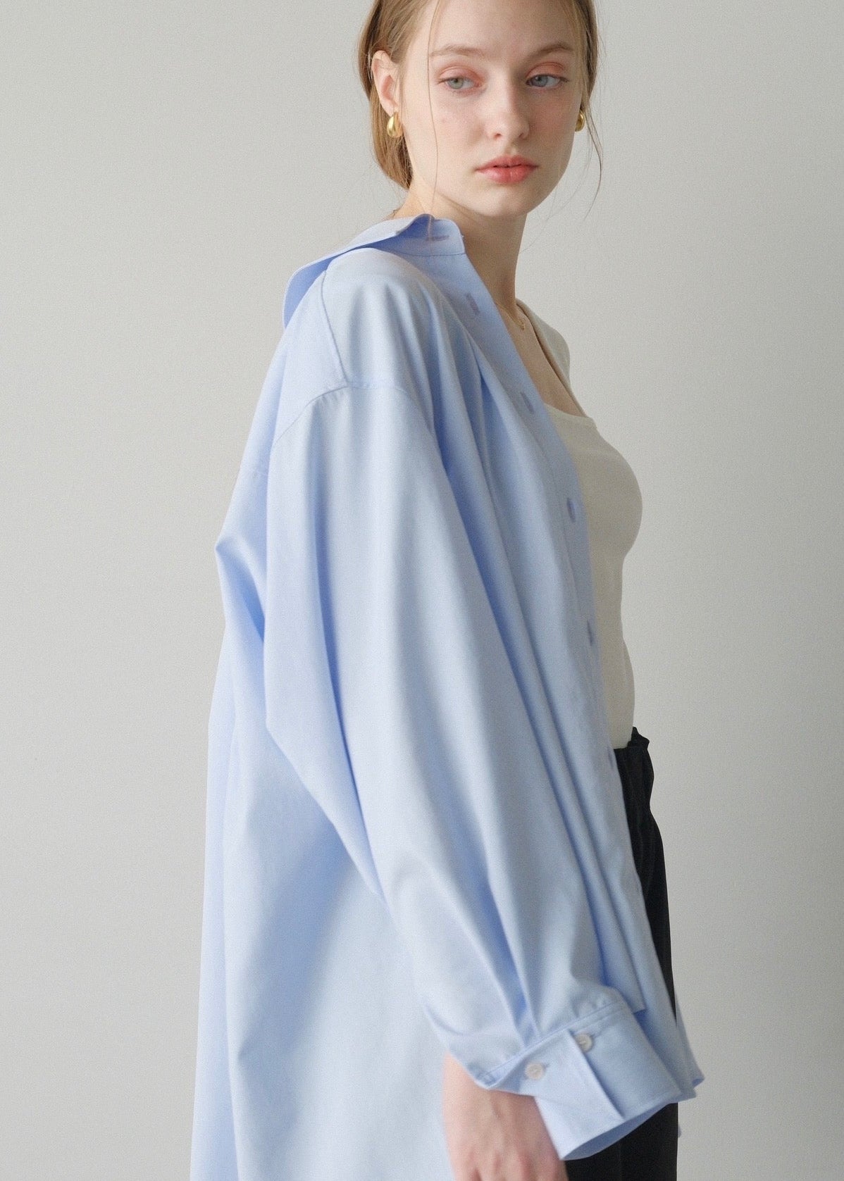 撥水 2way silky over shirt / pale blue