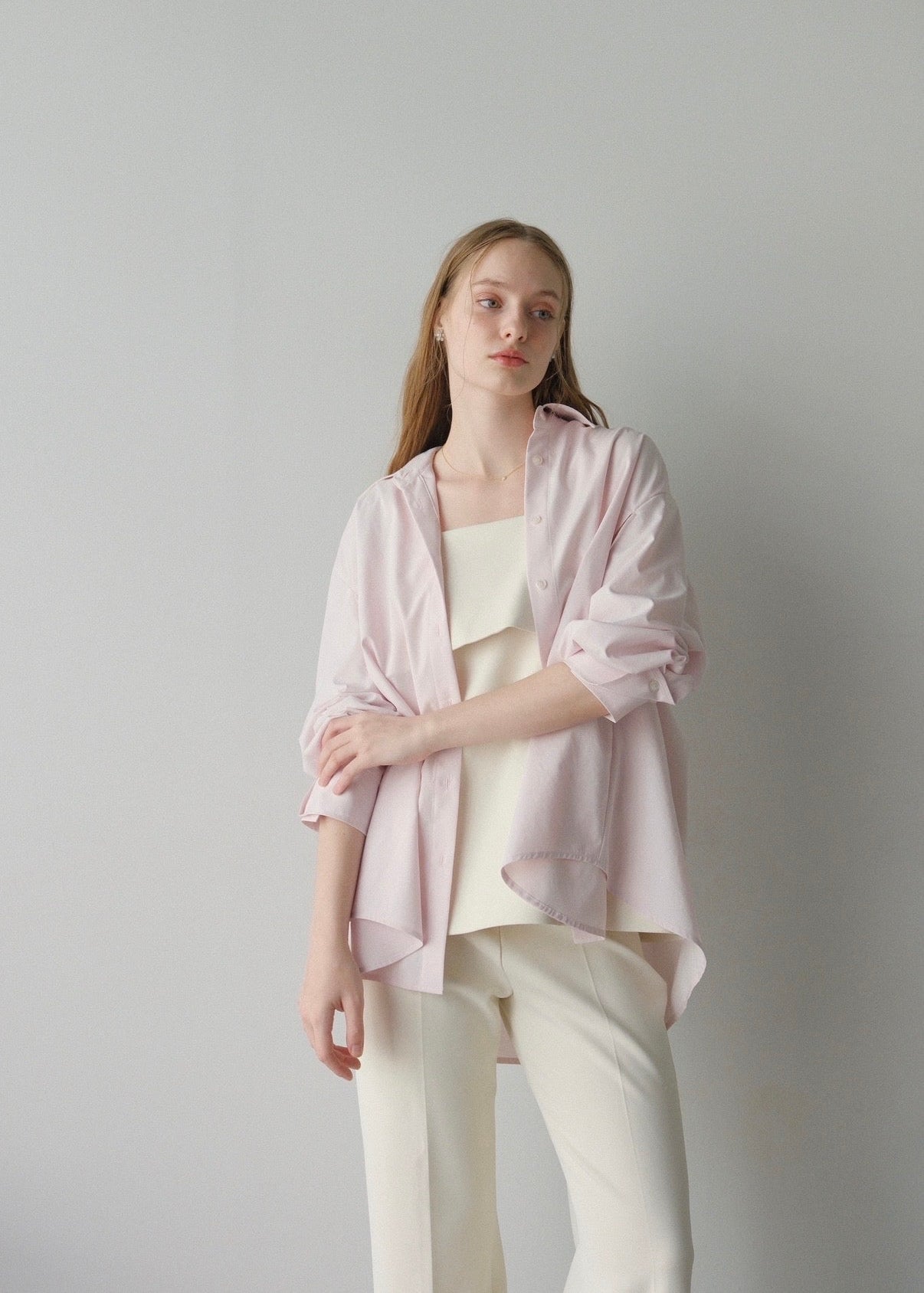 【2nd Pre order】撥水 2way silky over shirt / baby pink