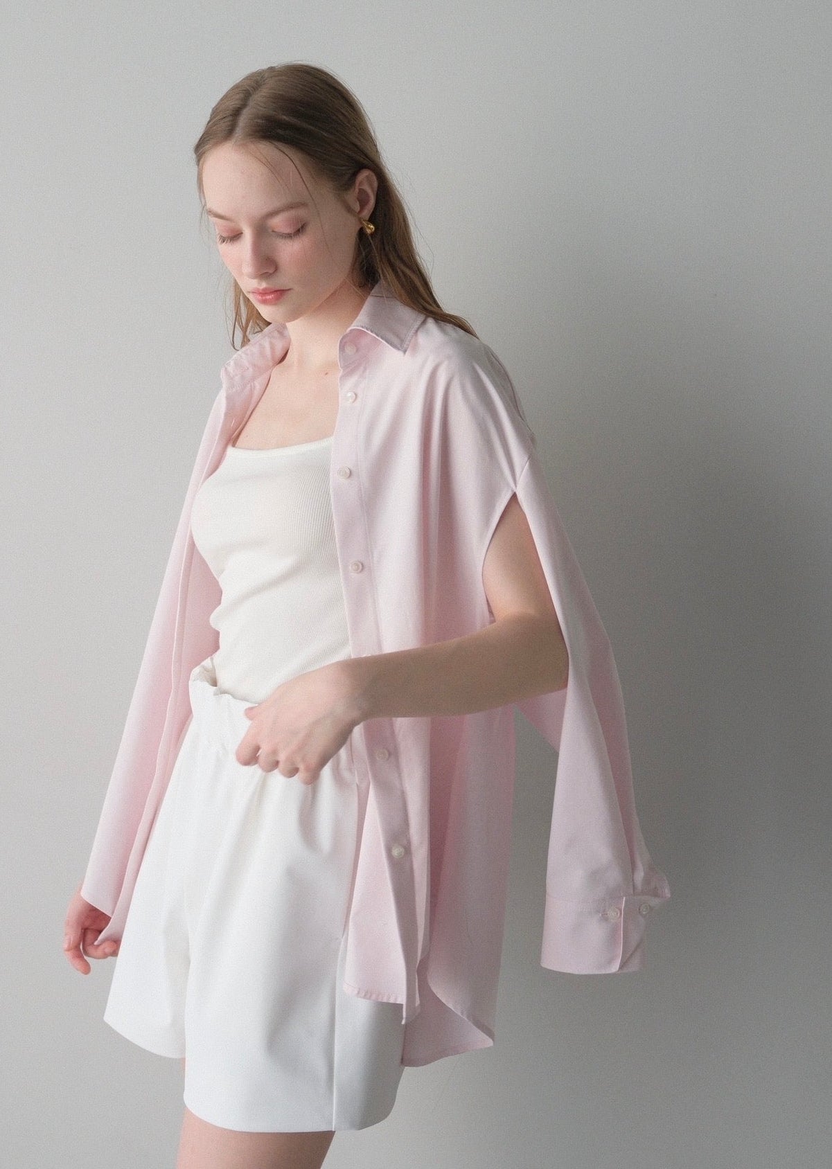 【2nd Pre order】撥水 2way silky over shirt / baby pink