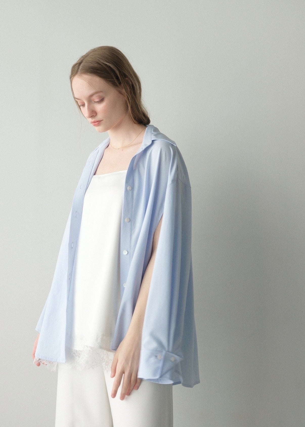 撥水 2way silky over shirt / pale blue