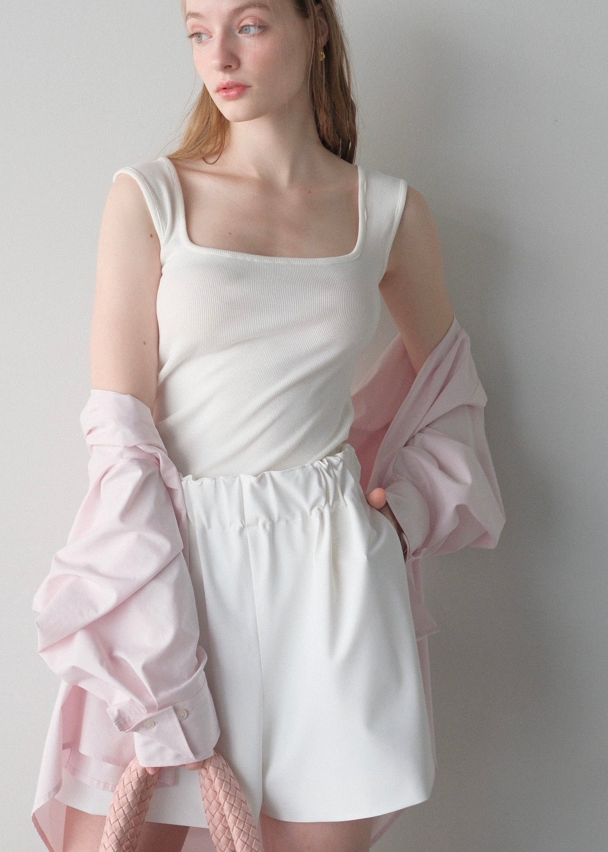 【2nd Pre order】撥水 2way silky over shirt / baby pink