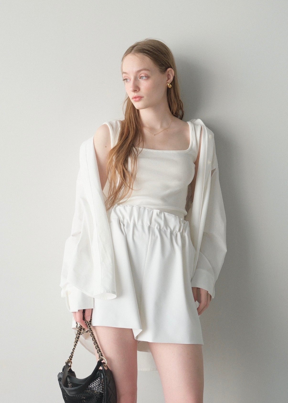 撥水 2way silky over shirt / white