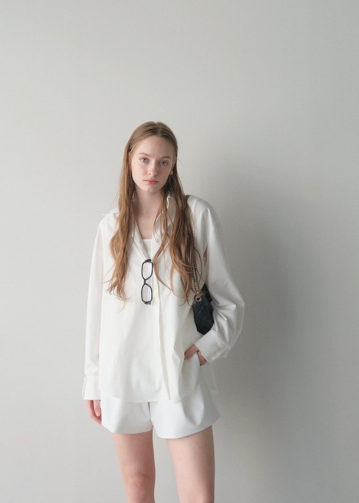 撥水 2way silky over shirt / white