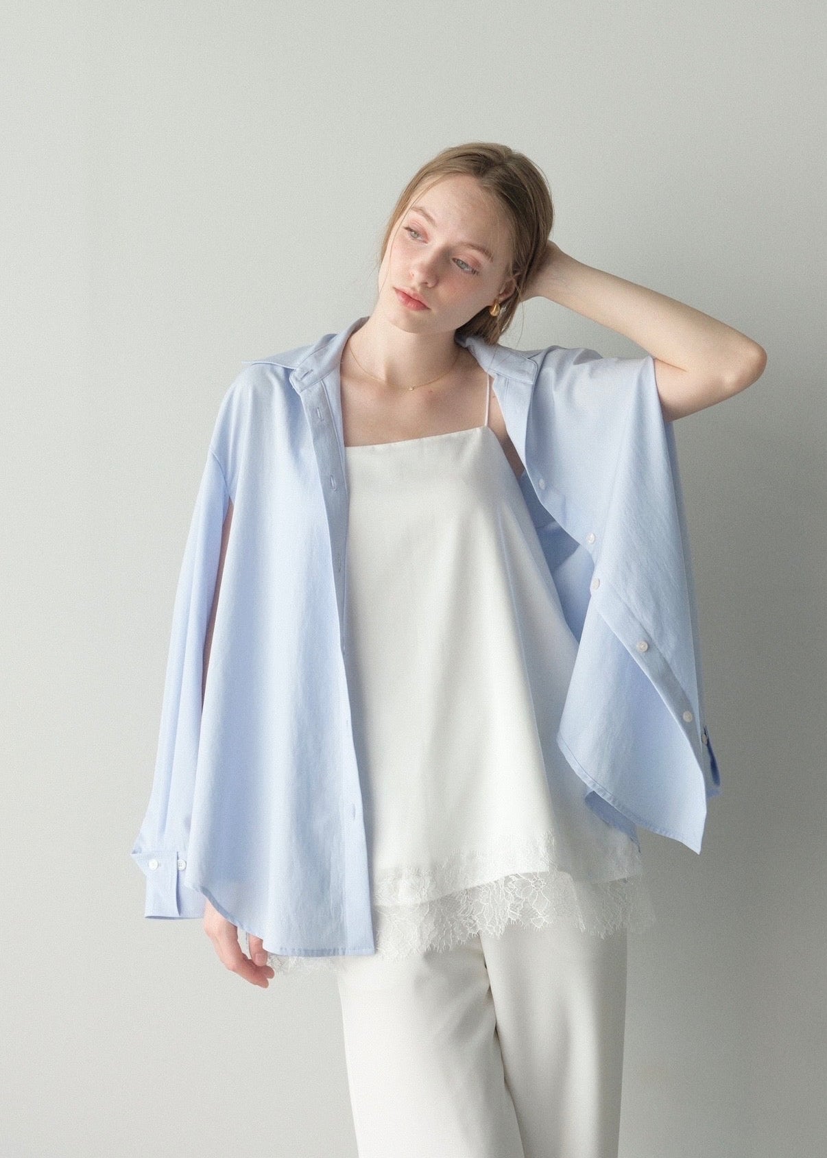 撥水 2way silky over shirt / pale blue
