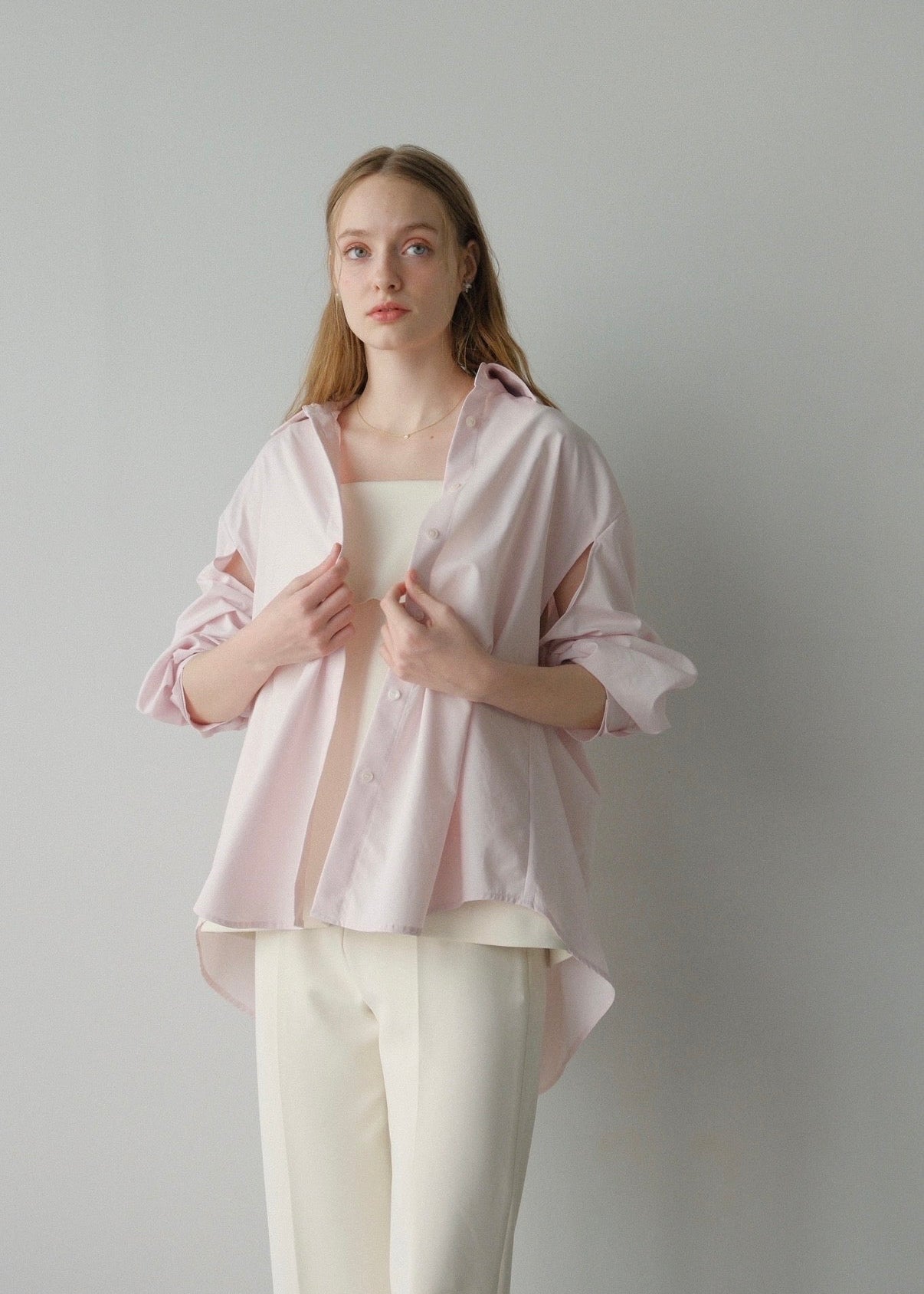 【2nd Pre order】撥水 2way silky over shirt / baby pink