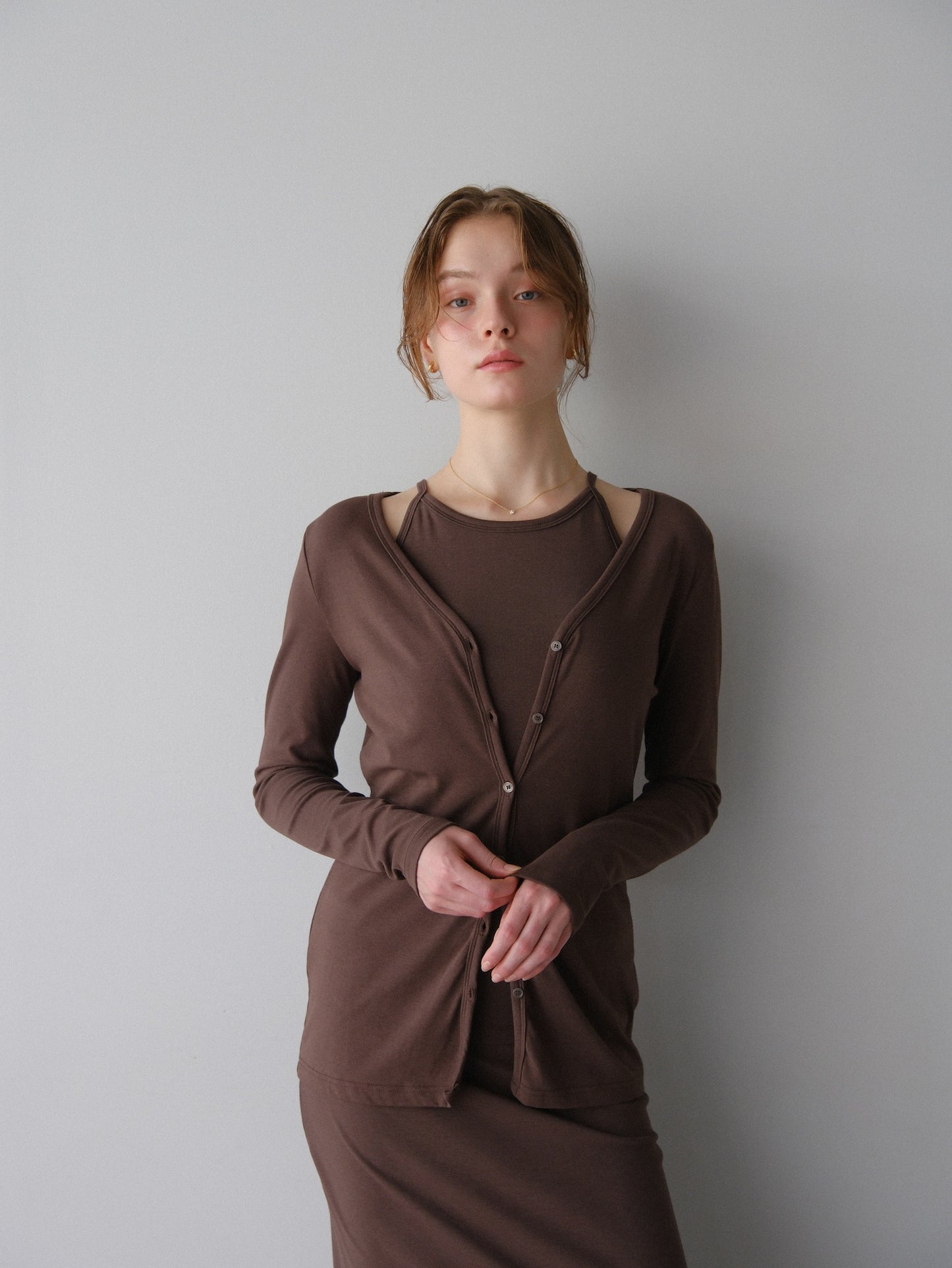 【coming soon】Lady cutsew 3piece -Brown