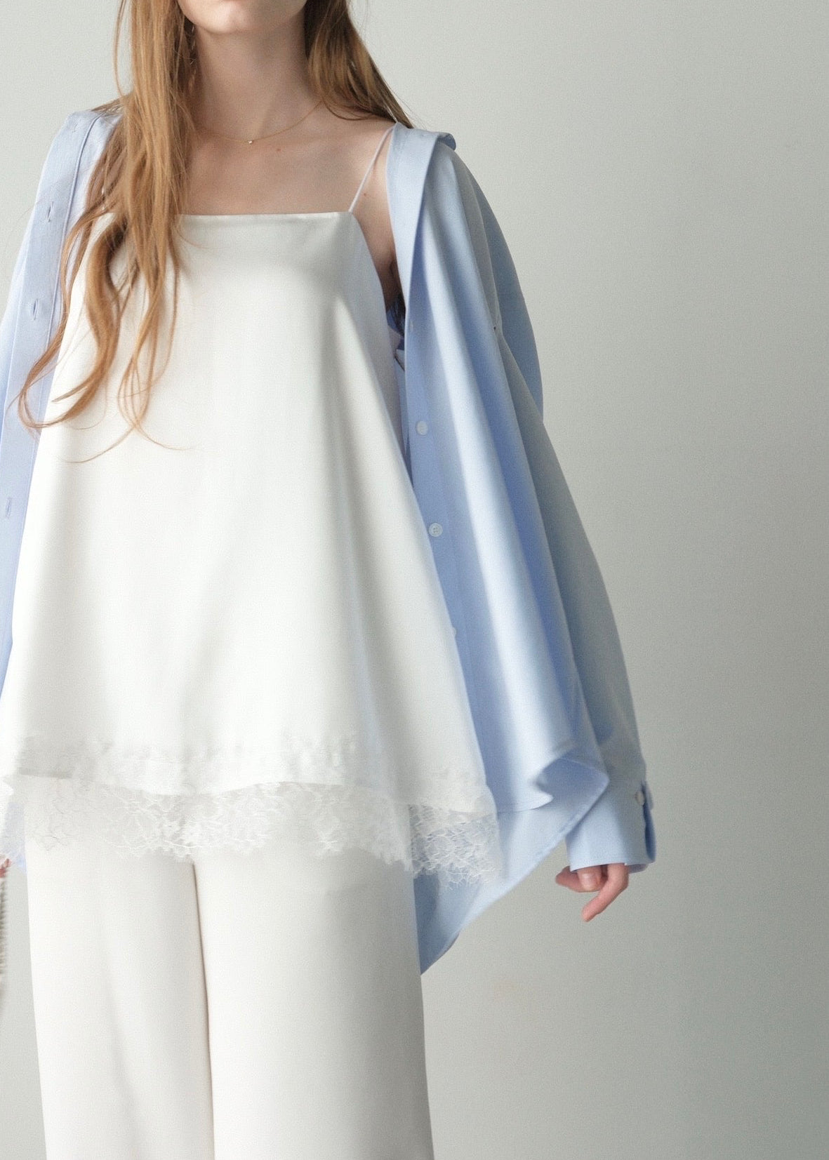 撥水 2way silky over shirt / pale blue