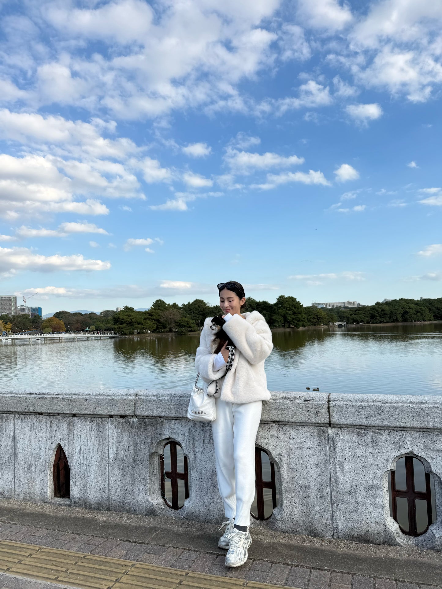 Eco fur hood coat / white