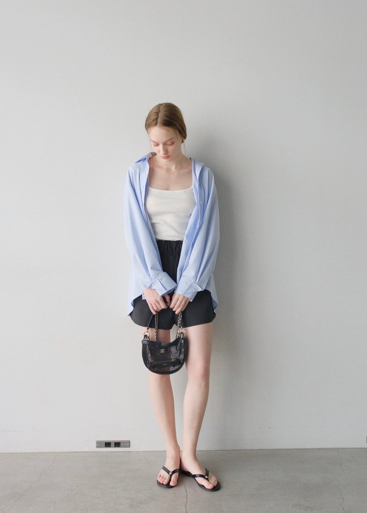 撥水 2way silky over shirt / pale blue