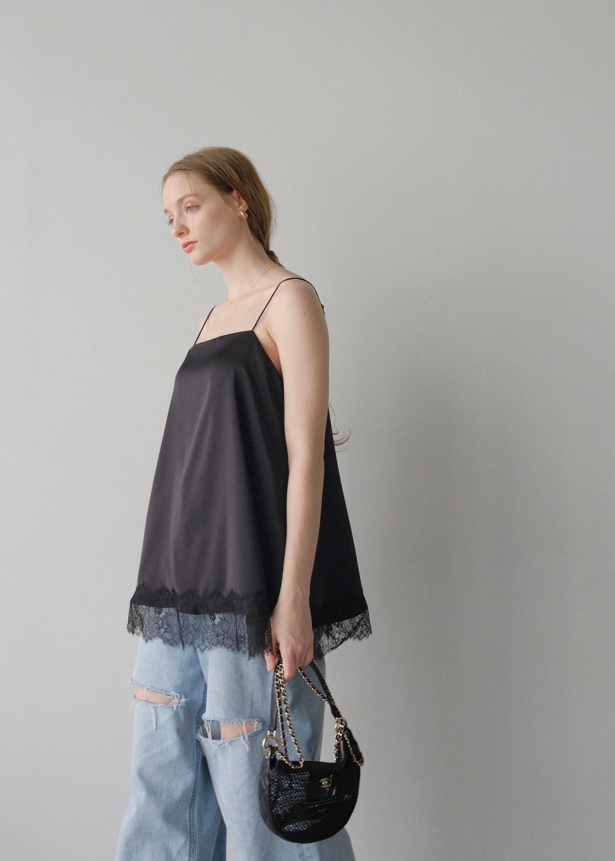 Satin lace camisole /Black