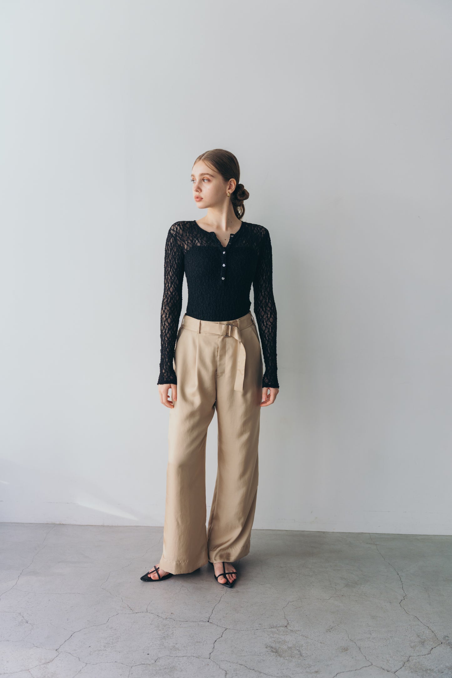 Satin wide pants - beige