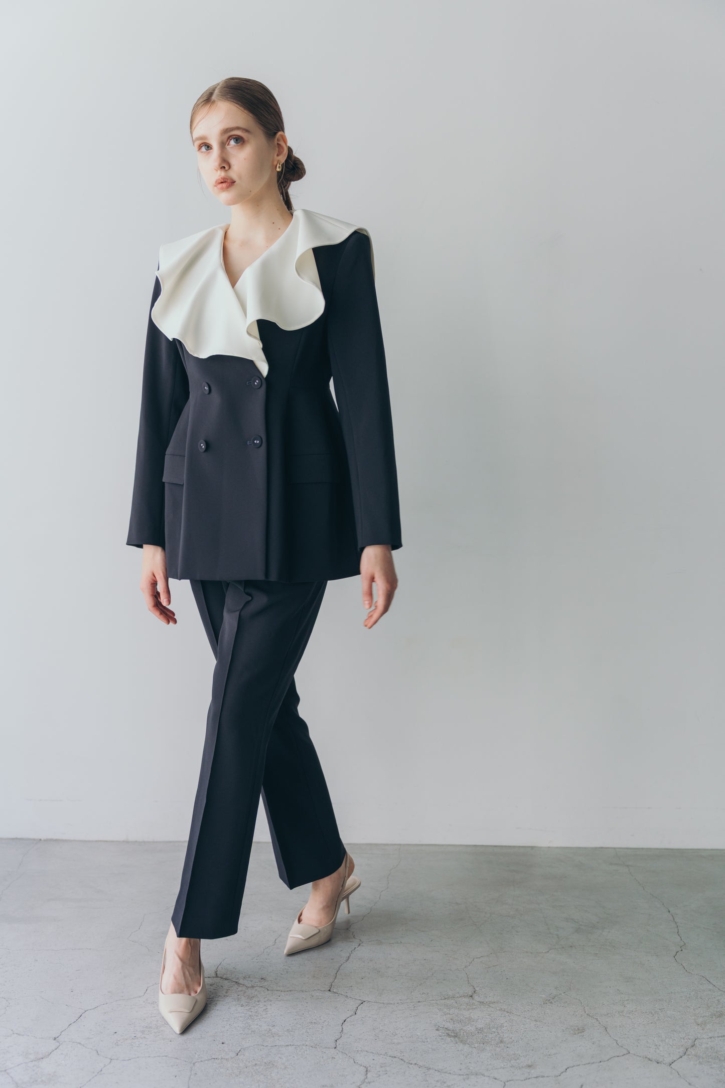 Ruffle 2way Peplum Jacket -Navy