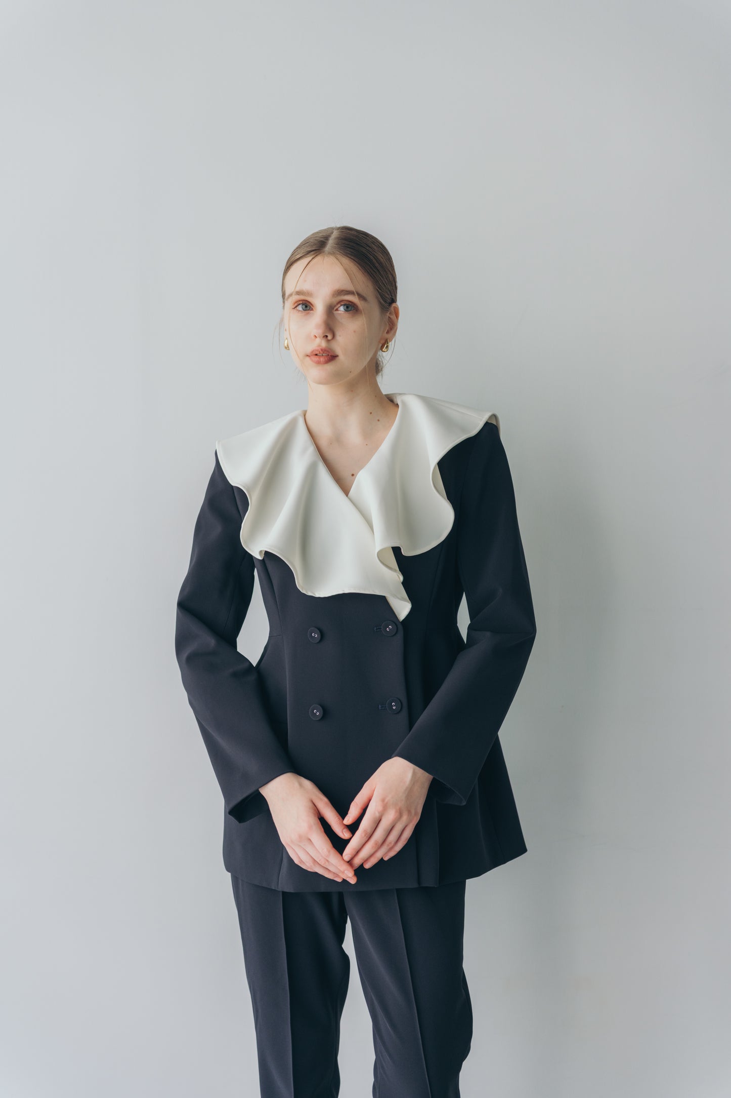 Ruffle 2way Peplum Jacket -Navy