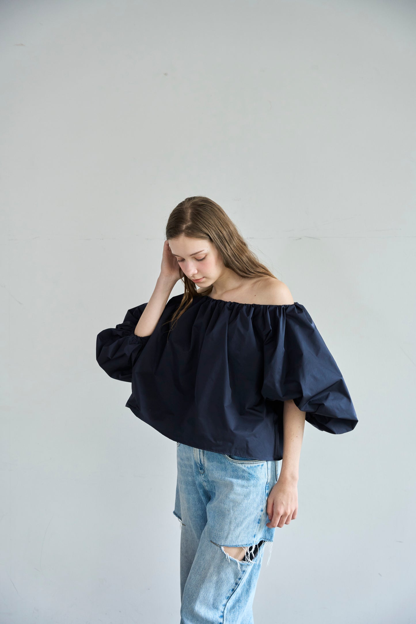 【予約】Otona whip off shoulder(Navy)