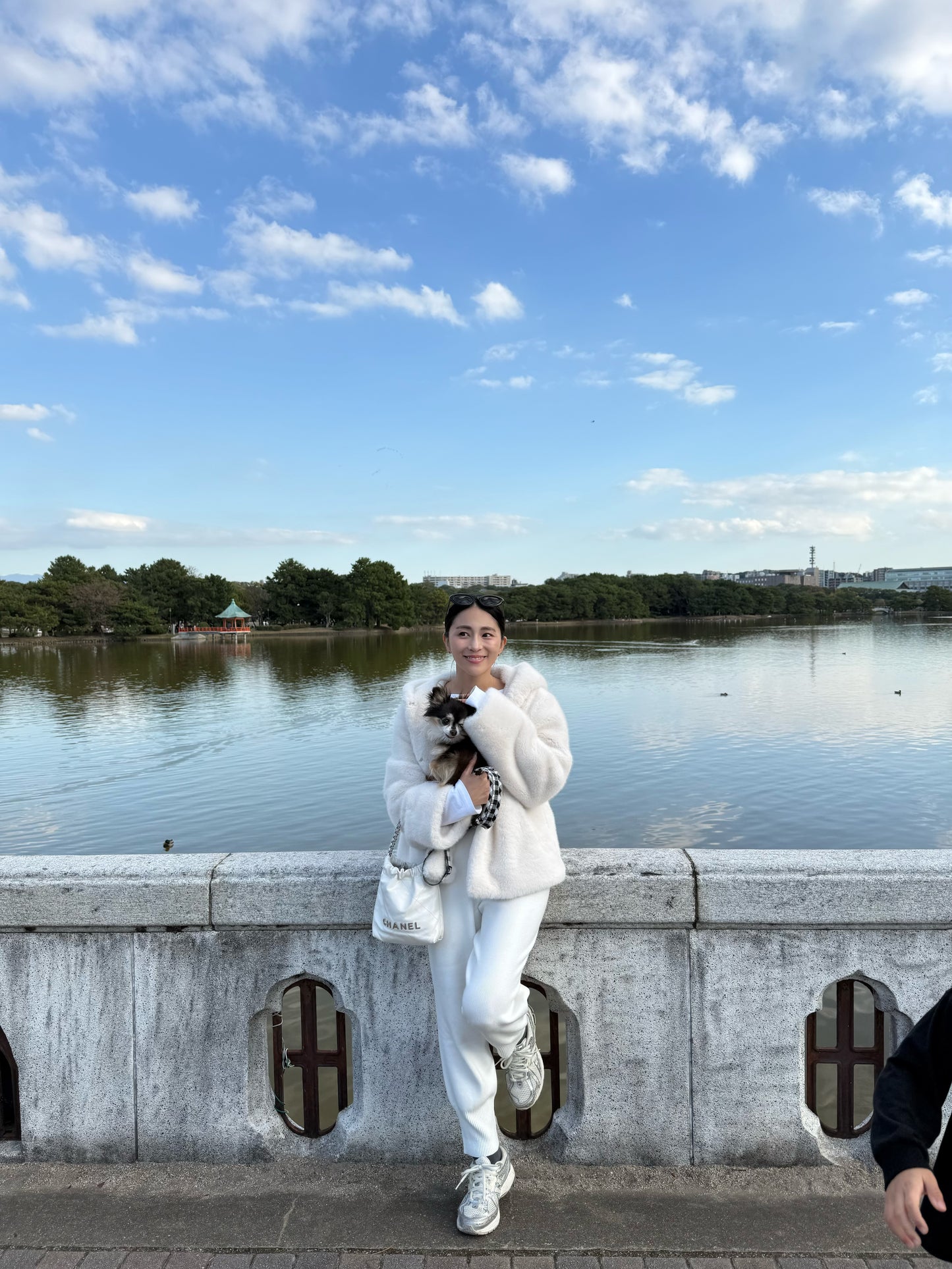 Eco fur hood coat / white