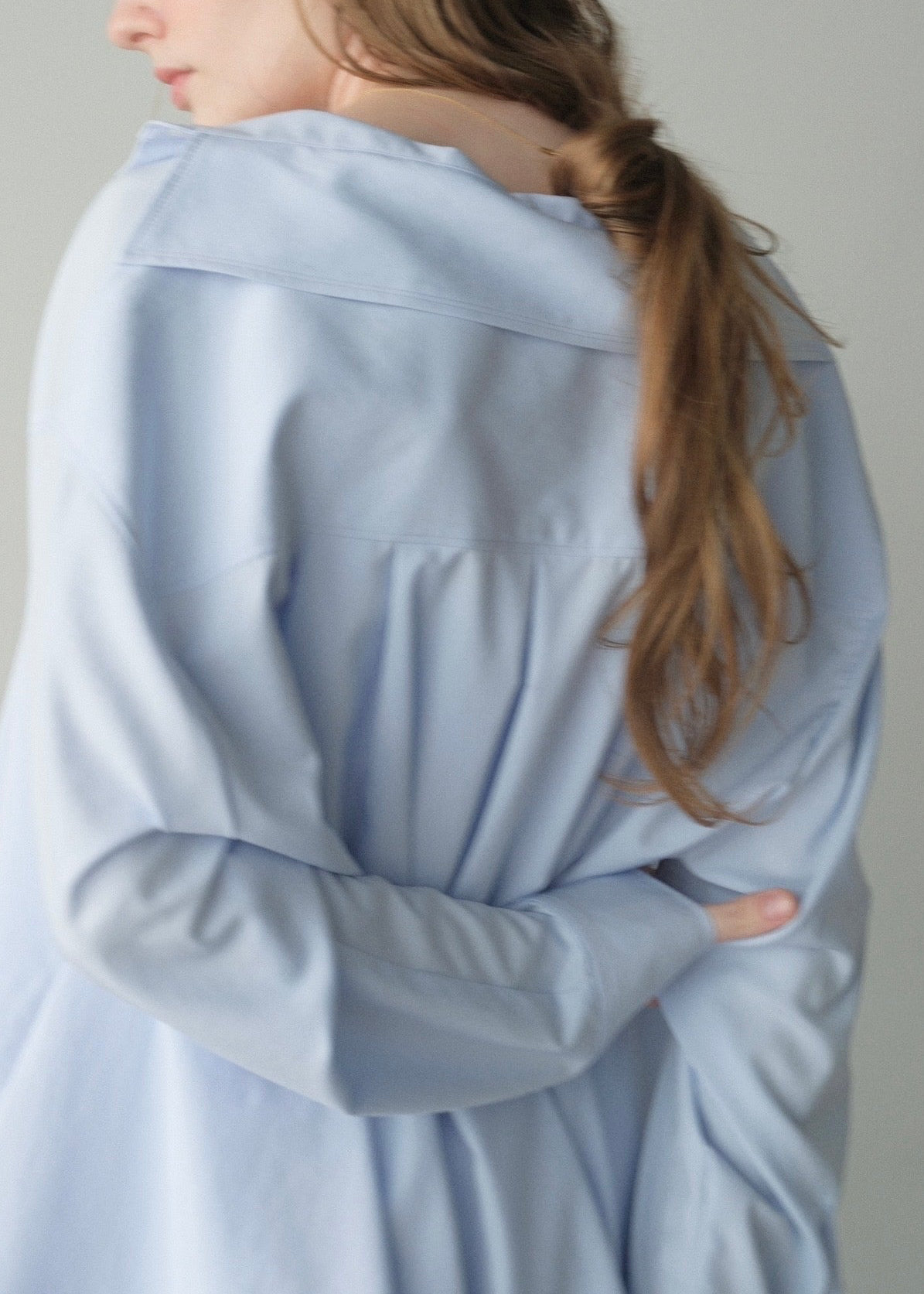 撥水 2way silky over shirt / pale blue