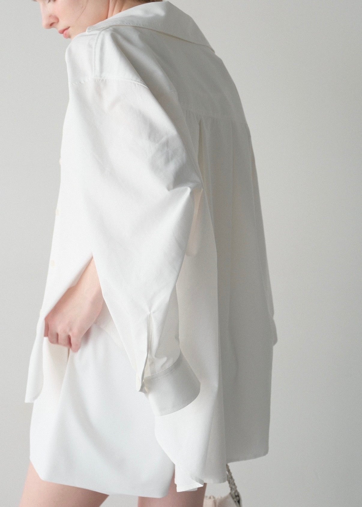 撥水 2way silky over shirt / white