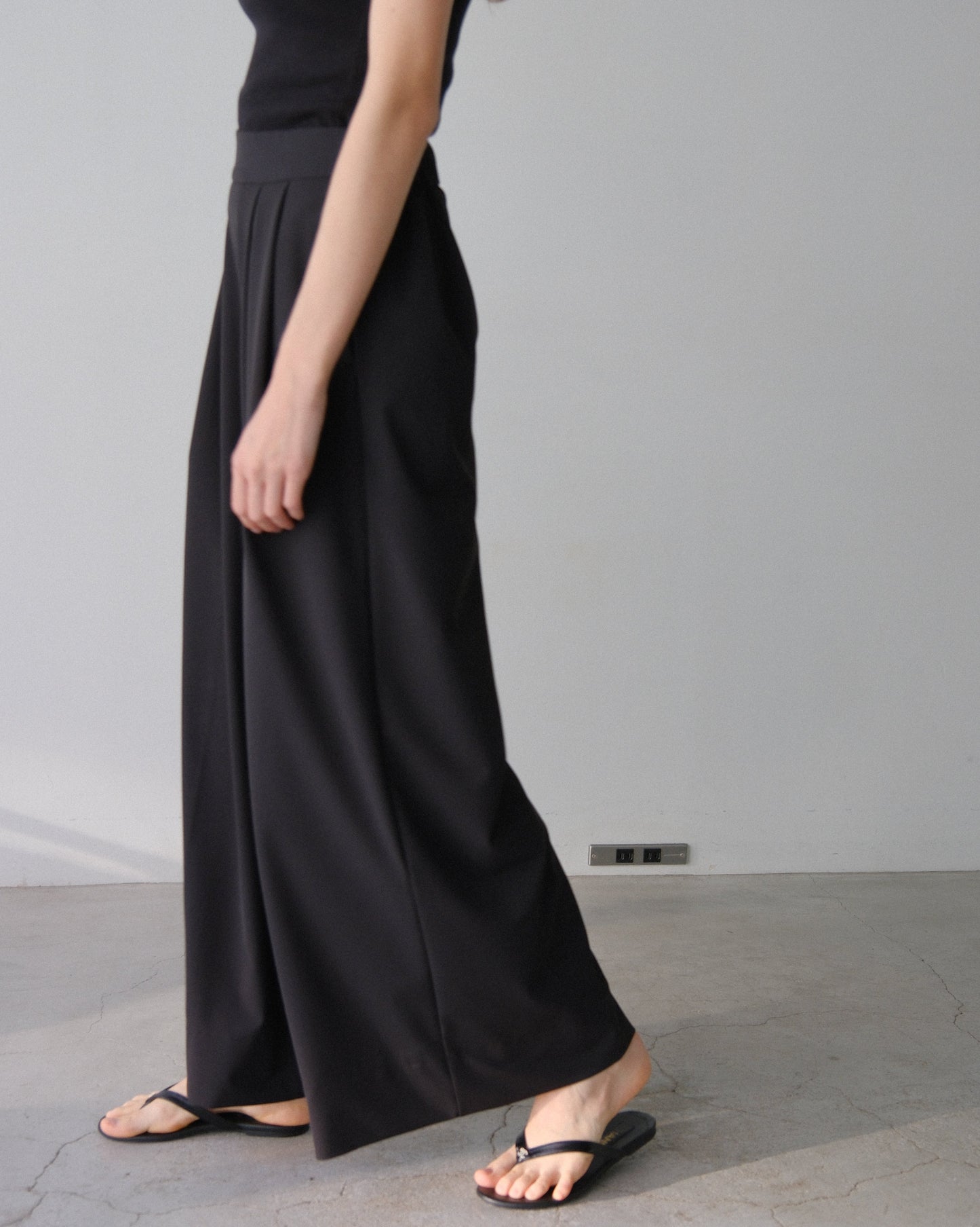 撥水wide pants - Black