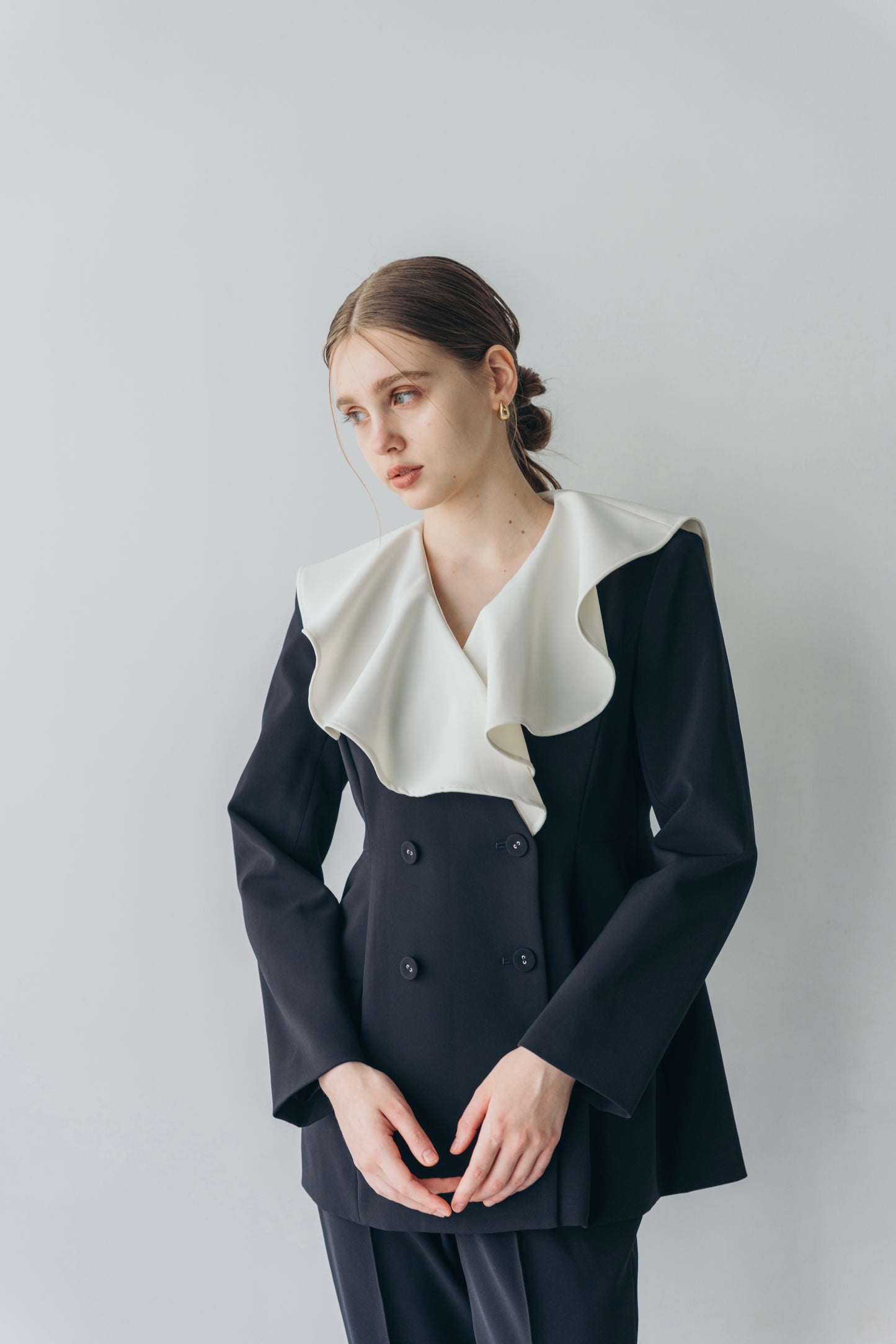 Ruffle 2way Peplum Jacket -Navy
