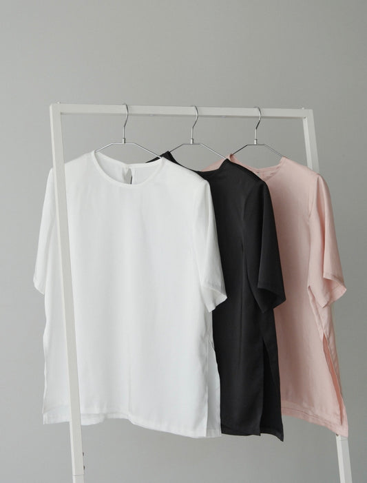 【coming soon】 Lady shoulder satin T blouse
