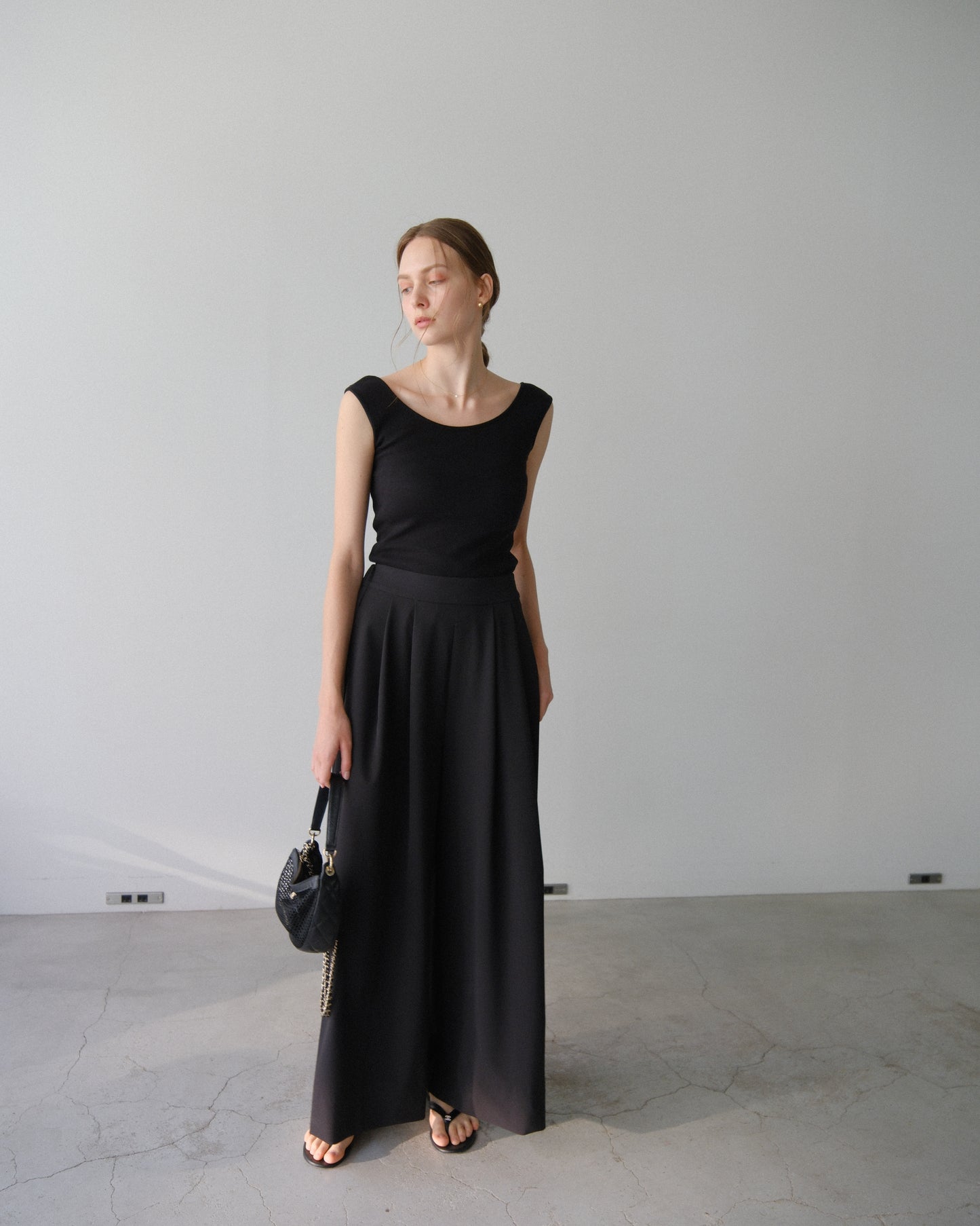 撥水wide pants - Black