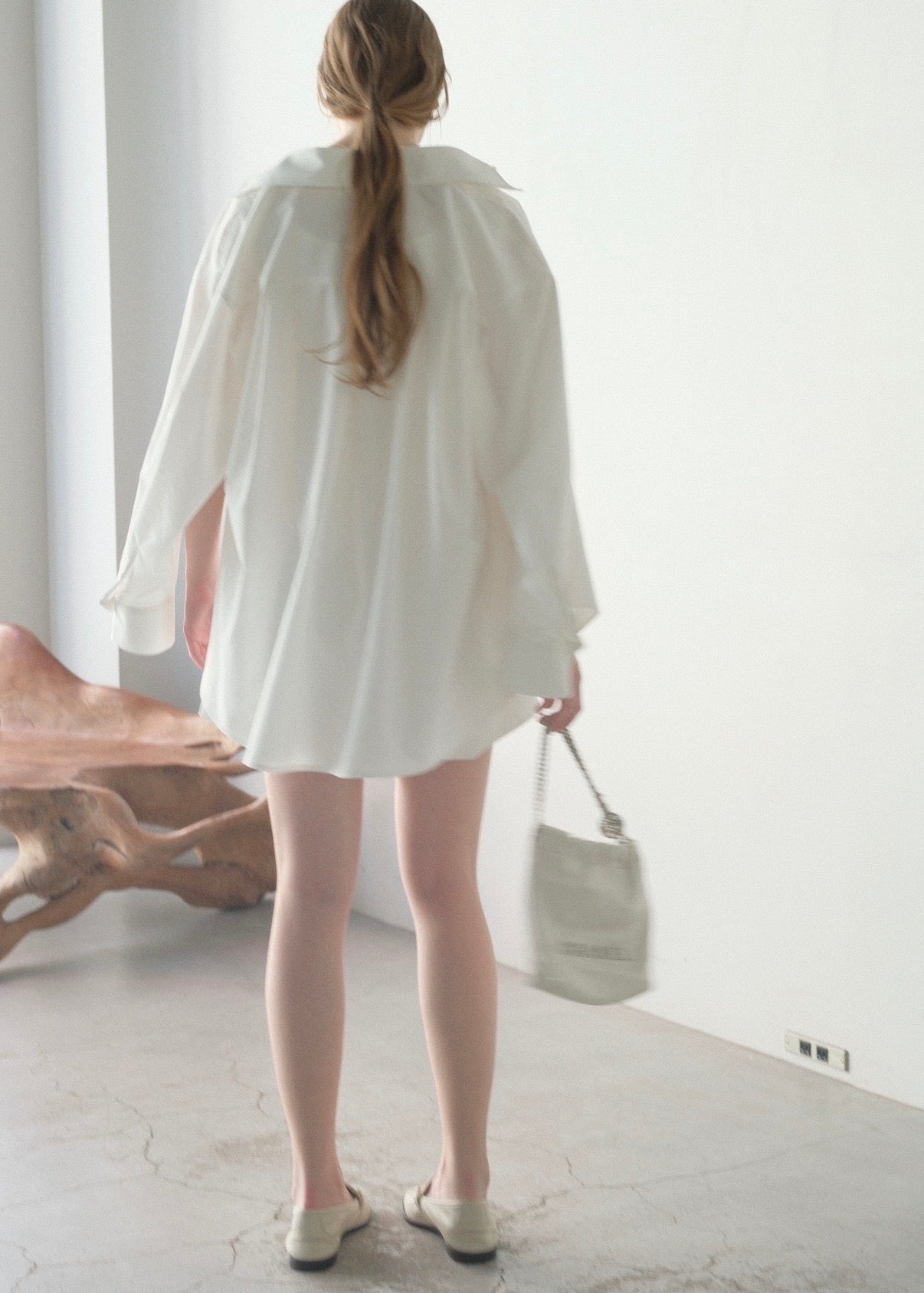撥水 2way silky over shirt / white