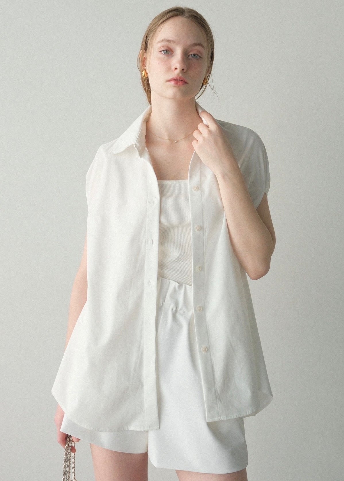 撥水 2way silky over shirt / white