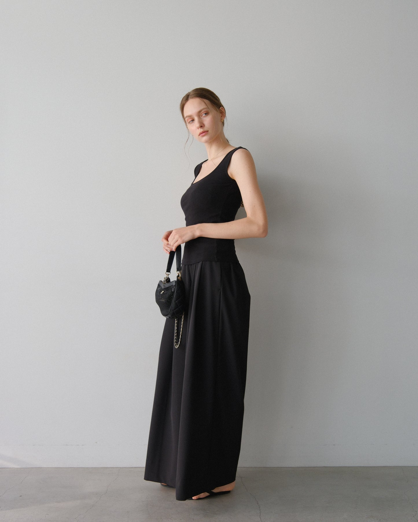 撥水wide pants - Black