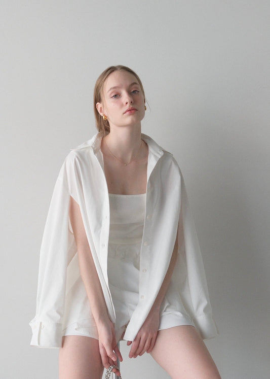 撥水 2way silky over shirt / white