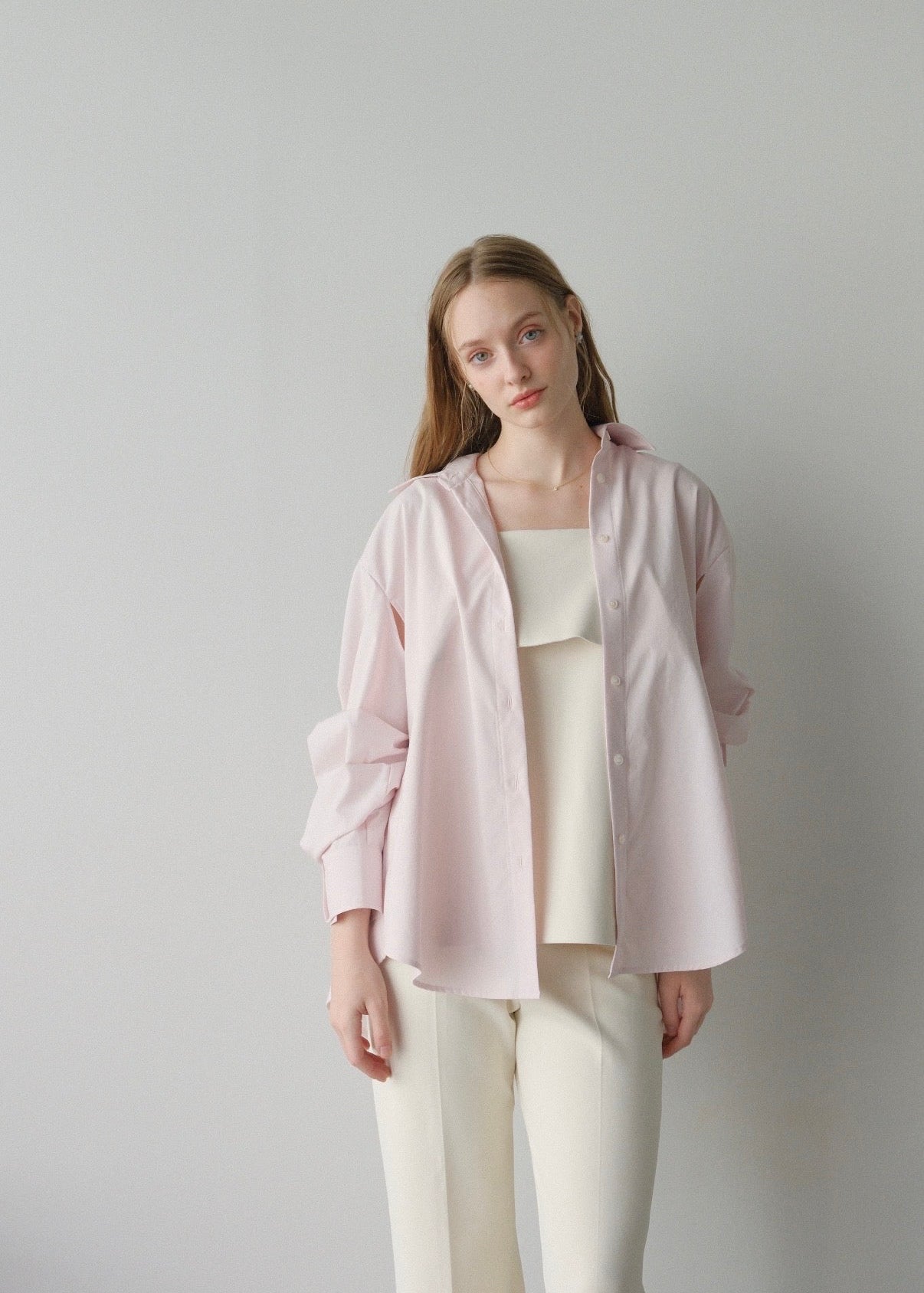 【2nd Pre order】撥水 2way silky over shirt / baby pink