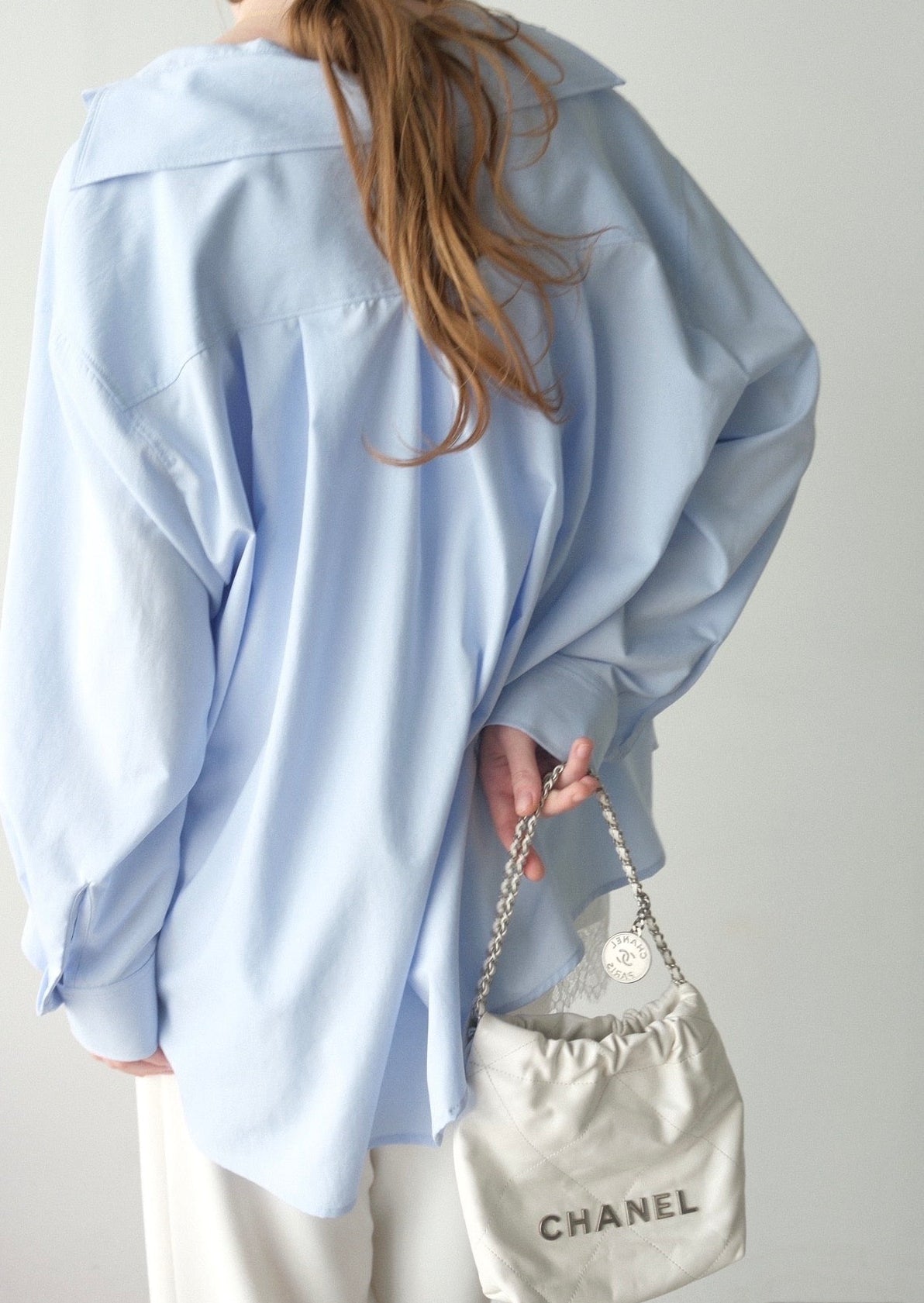 撥水 2way silky over shirt / pale blue