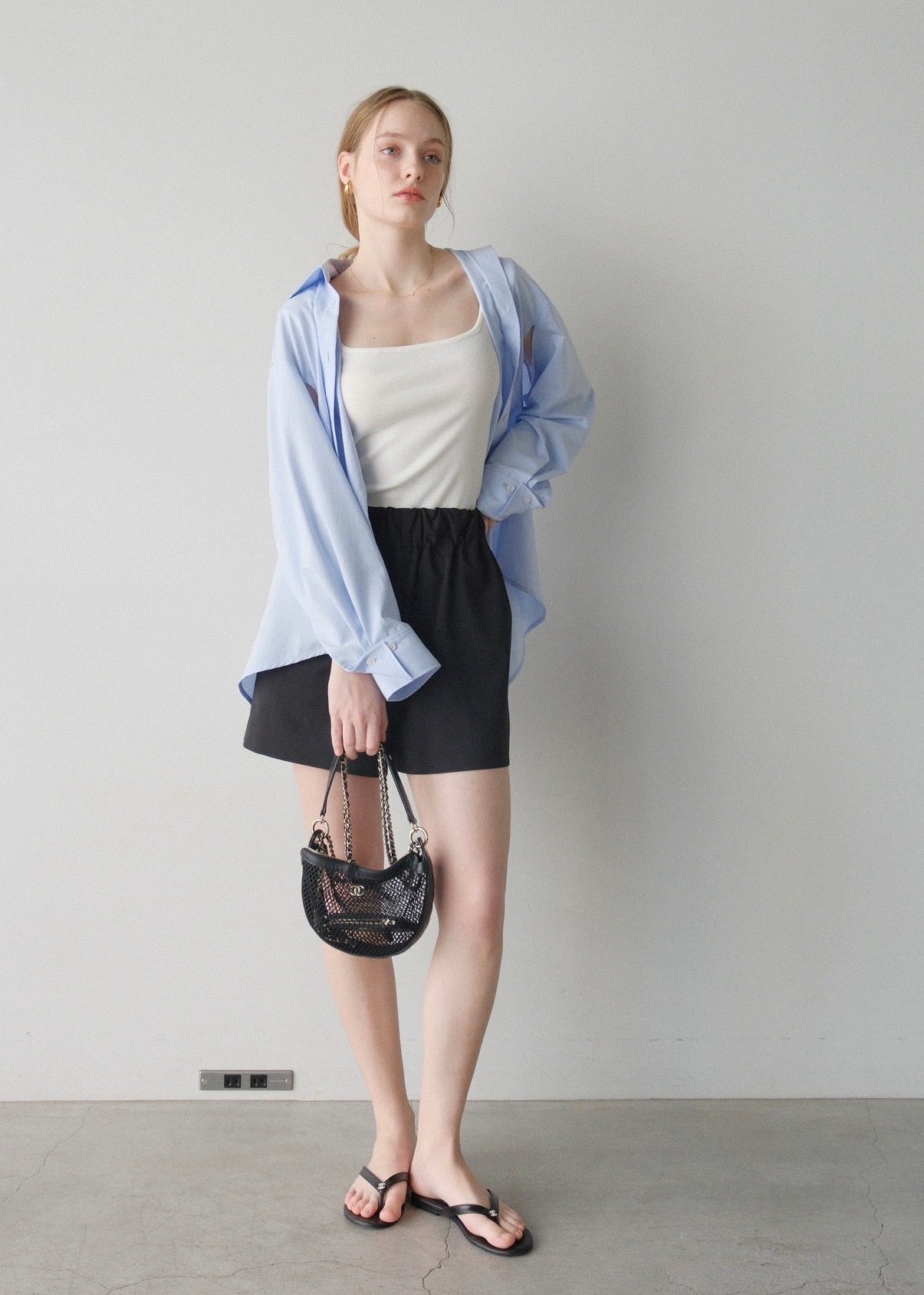 撥水 2way silky over shirt / pale blue