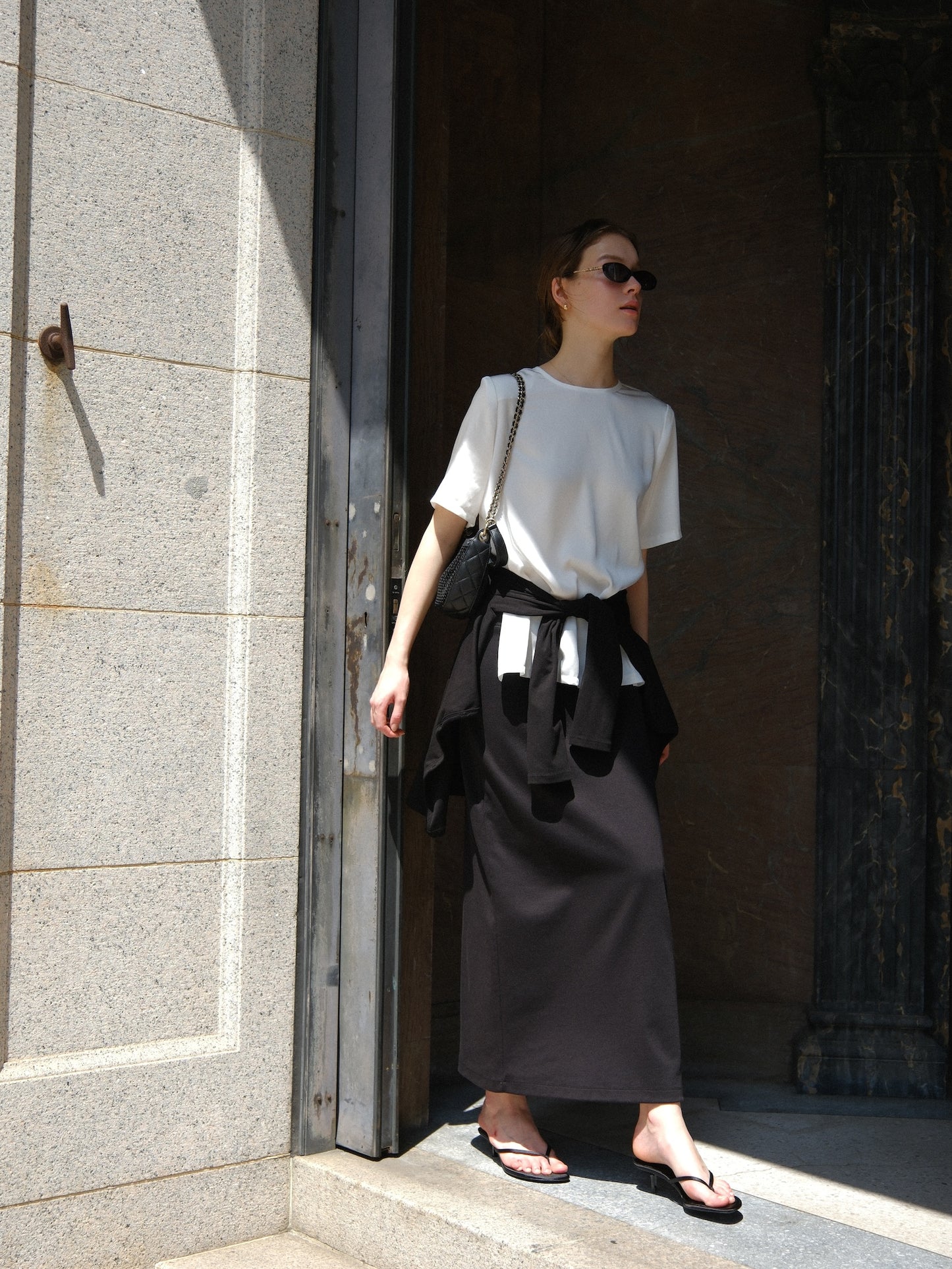 【coming soon】 Lady shoulder satin T blouse