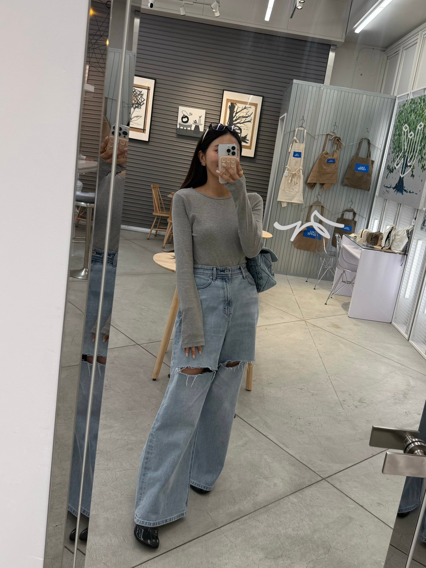 Back open body suit / Gray