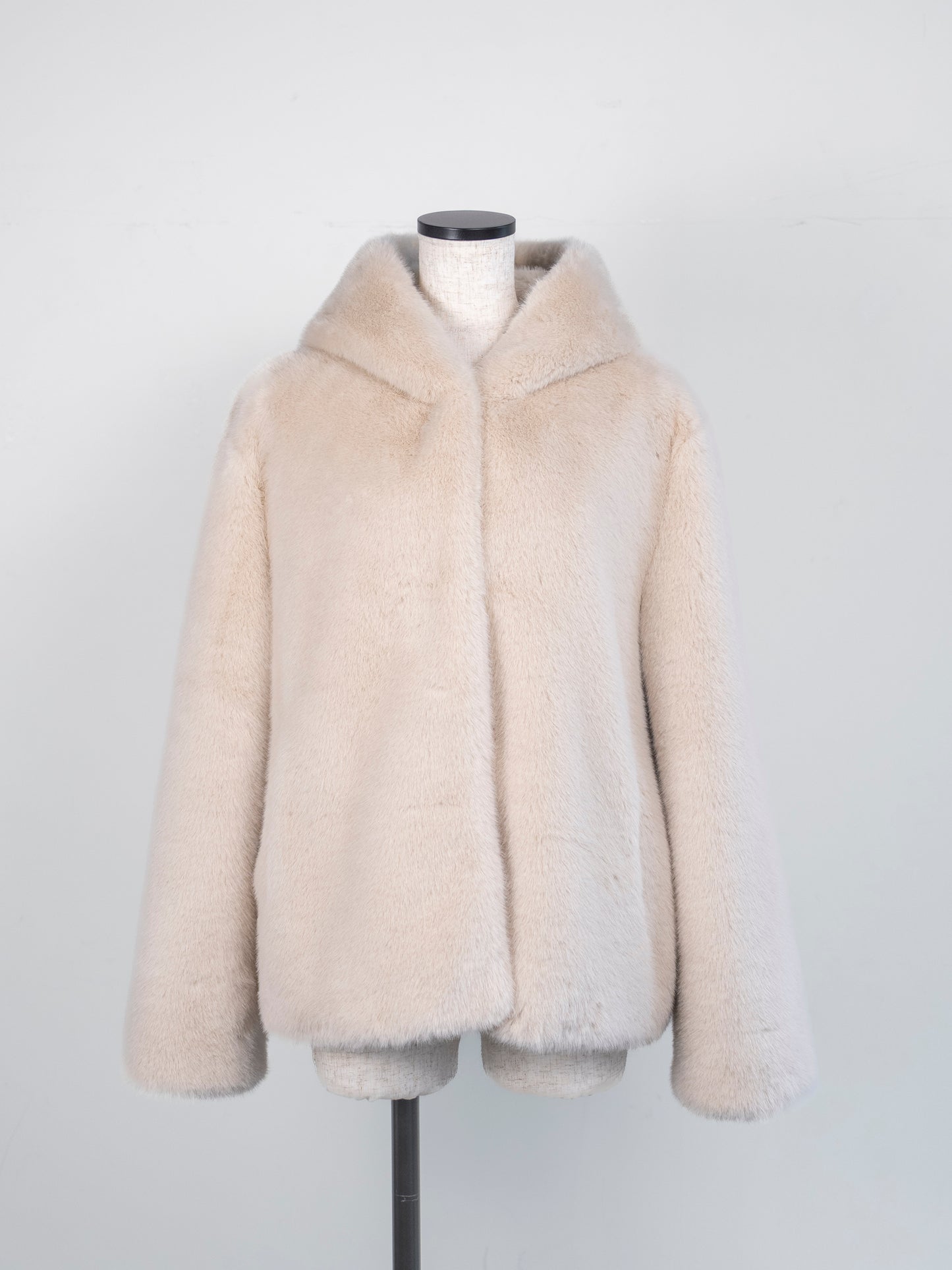 Eco fur hood coat / beige